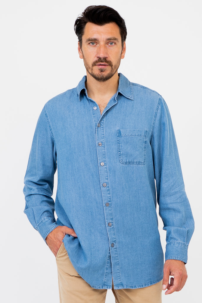 Men's Tencel Denim Shirt for Men | Breathable & Comfortable Casual Button Down Shirt | Perfect for Office, Date Night & Weekend Outings