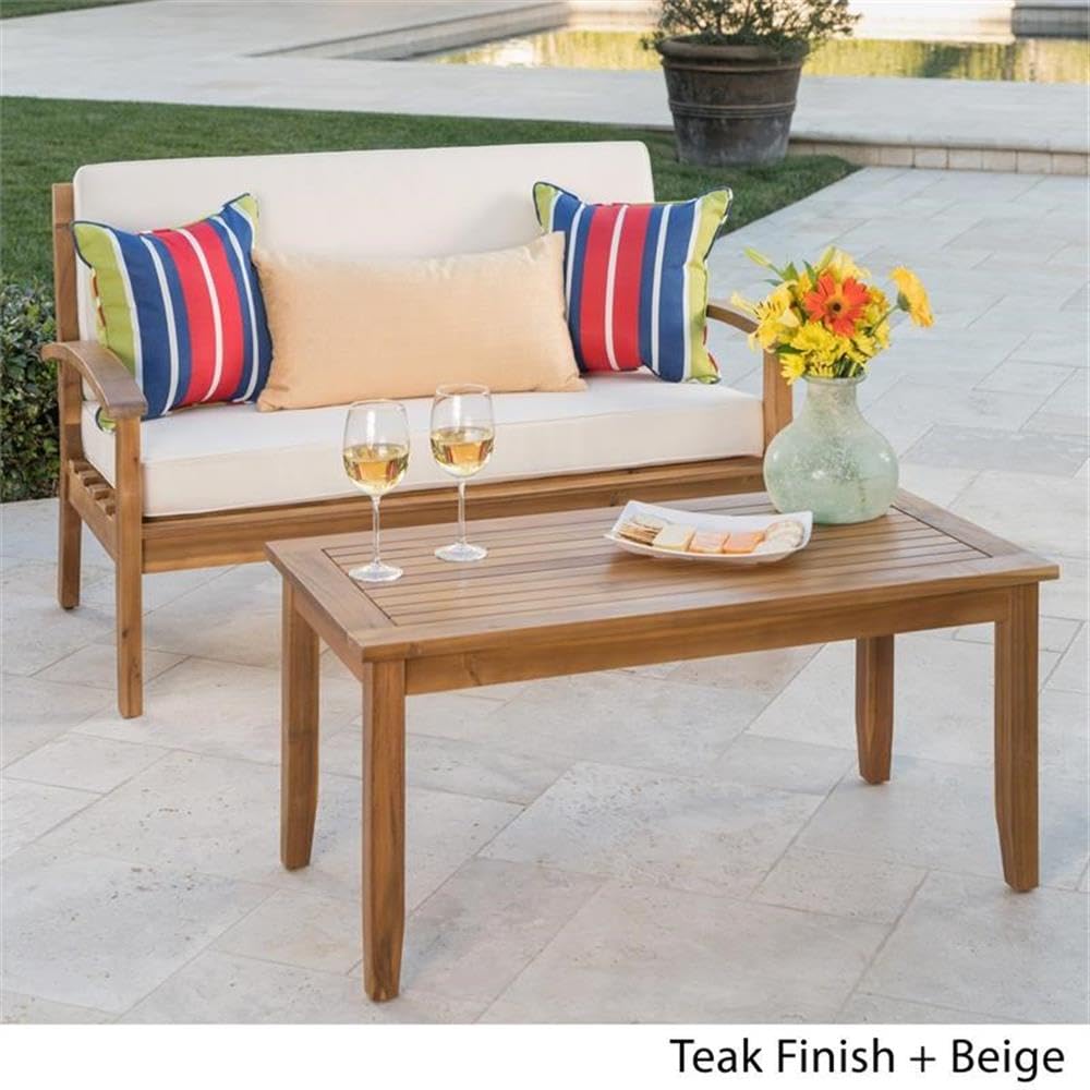 Premium Teak Outdoor Loveseat & Coffee Table Set - Weather-Resistant Patio Furniture for Garden, Poolside & Backyard Relaxation