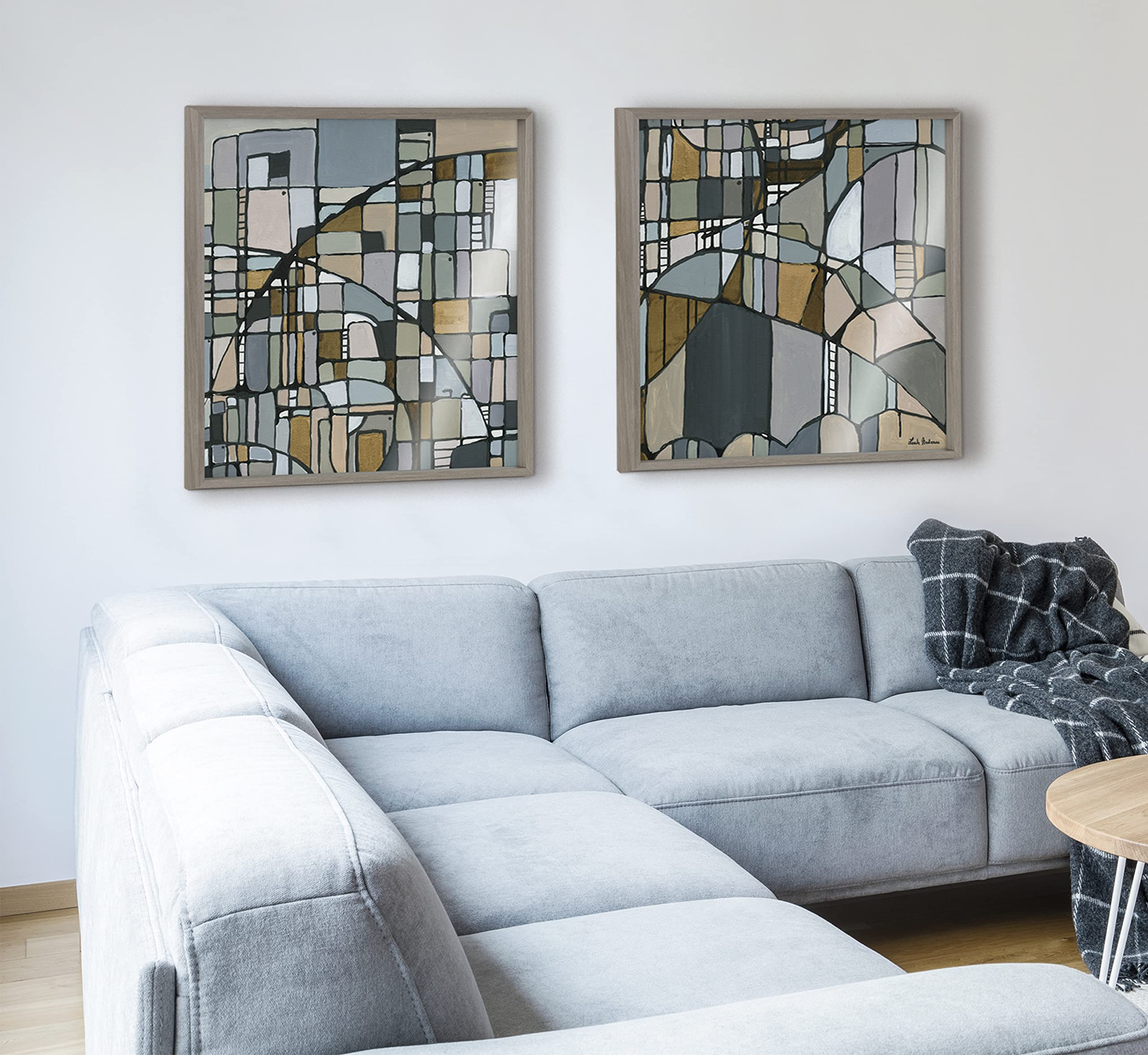 Kate and Laurel Blake Deco Nadeau 24x24 Gray Framed Abstract Wall Art Print - Modern Leah Nadeau Acrylic Painting for Living Room, Bedroom & Office Decor