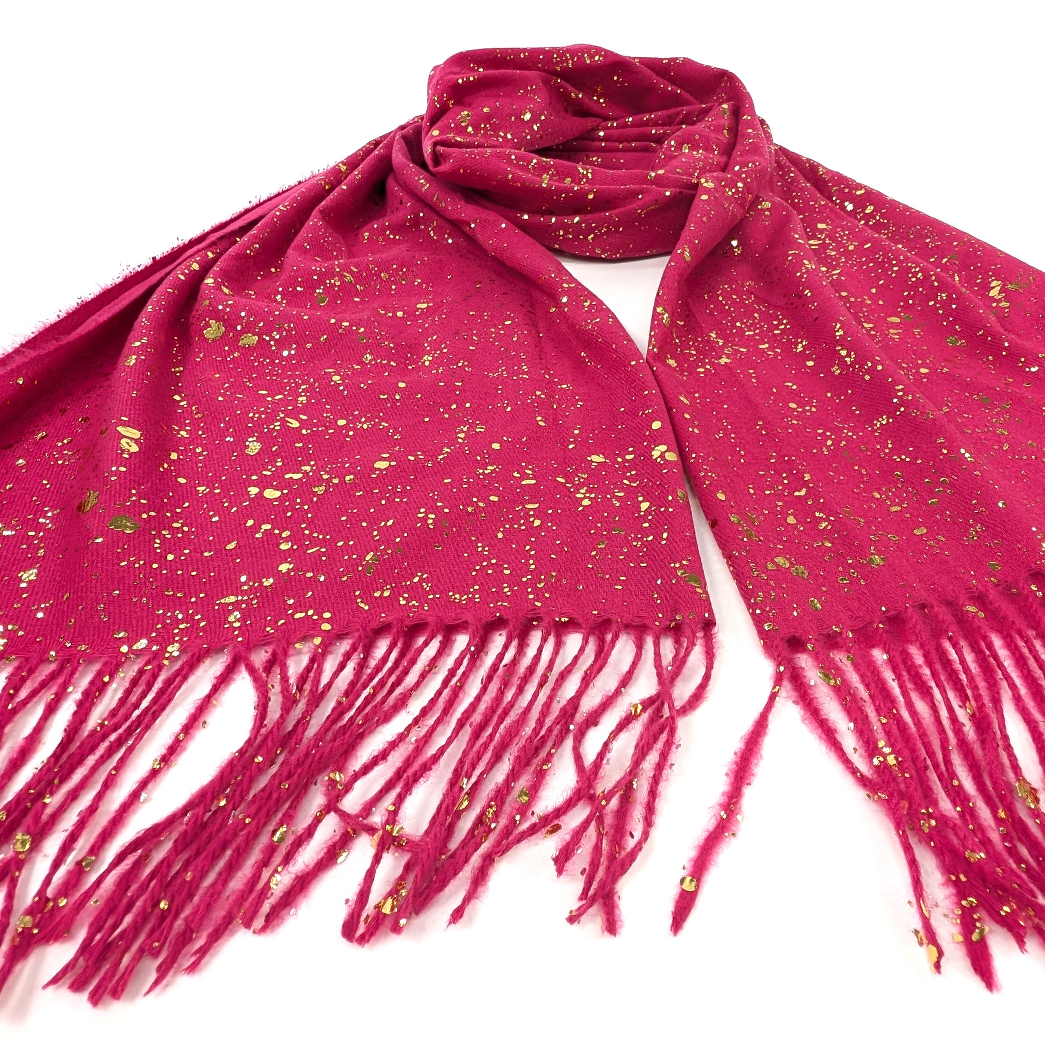 Byala Splatters of Sparkle Pashmina Scarf (70x180cm) - Bright Pink Shawl for Women, Elegant Evening Wear & Party Accessory