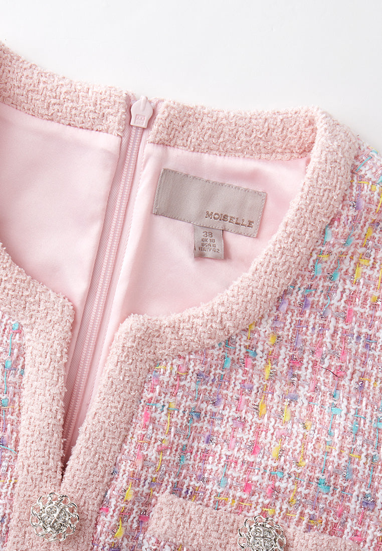 Pastel V-Neck Tweed Dress for Women - Elegant Casual & Office Wear - Perfect for Spring, Fall, and Special Occasions