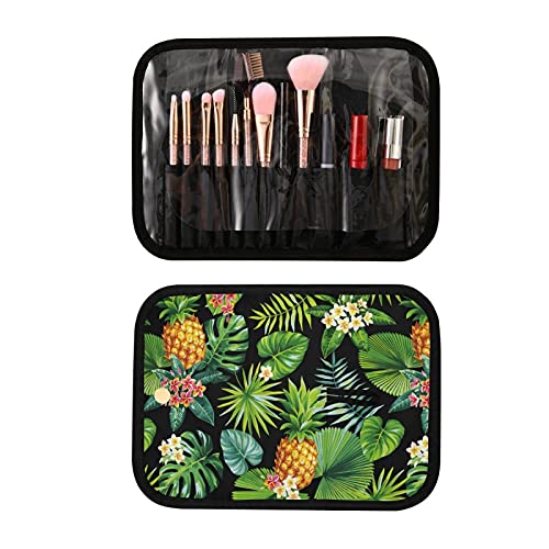 MNSRUU Hanging Travel Toiletry Bag Set - 3 PCS Clear Makeup Organizer with Tropical Hawaiian Pineapple & Palm Leaf Design | Perfect for Vacation, Beach Trips & Cosmetic Storage