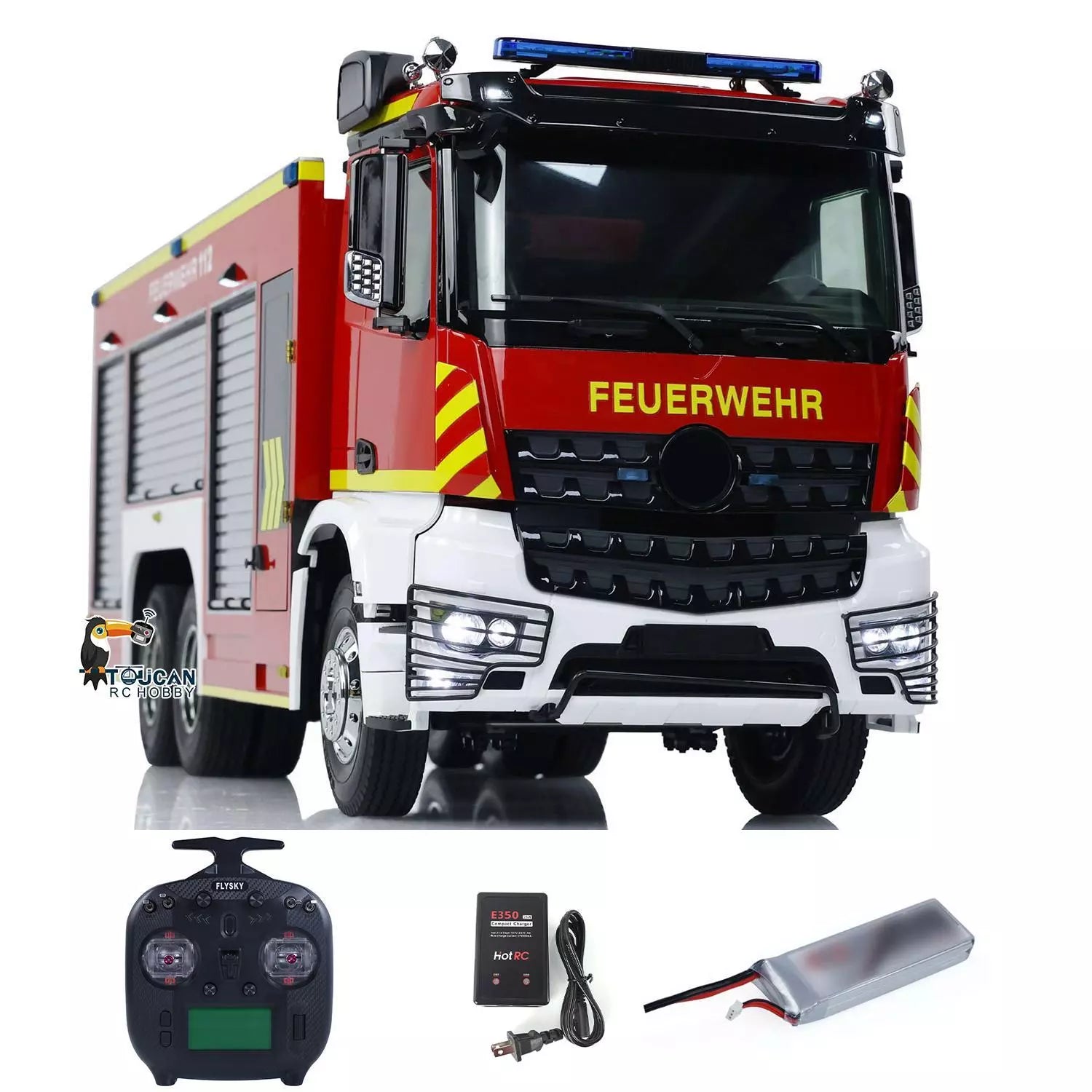 1/14 Scale TOUCAN 6x4 RC Fire Truck - Remote Control Fire Engine Vehicle with Sound & Light System - Ready-to-Run (RTR) Assembled & Painted Model - Perfect for Firefighting Simulation, Emergency Rescue Play, and RC Car Enthusiasts