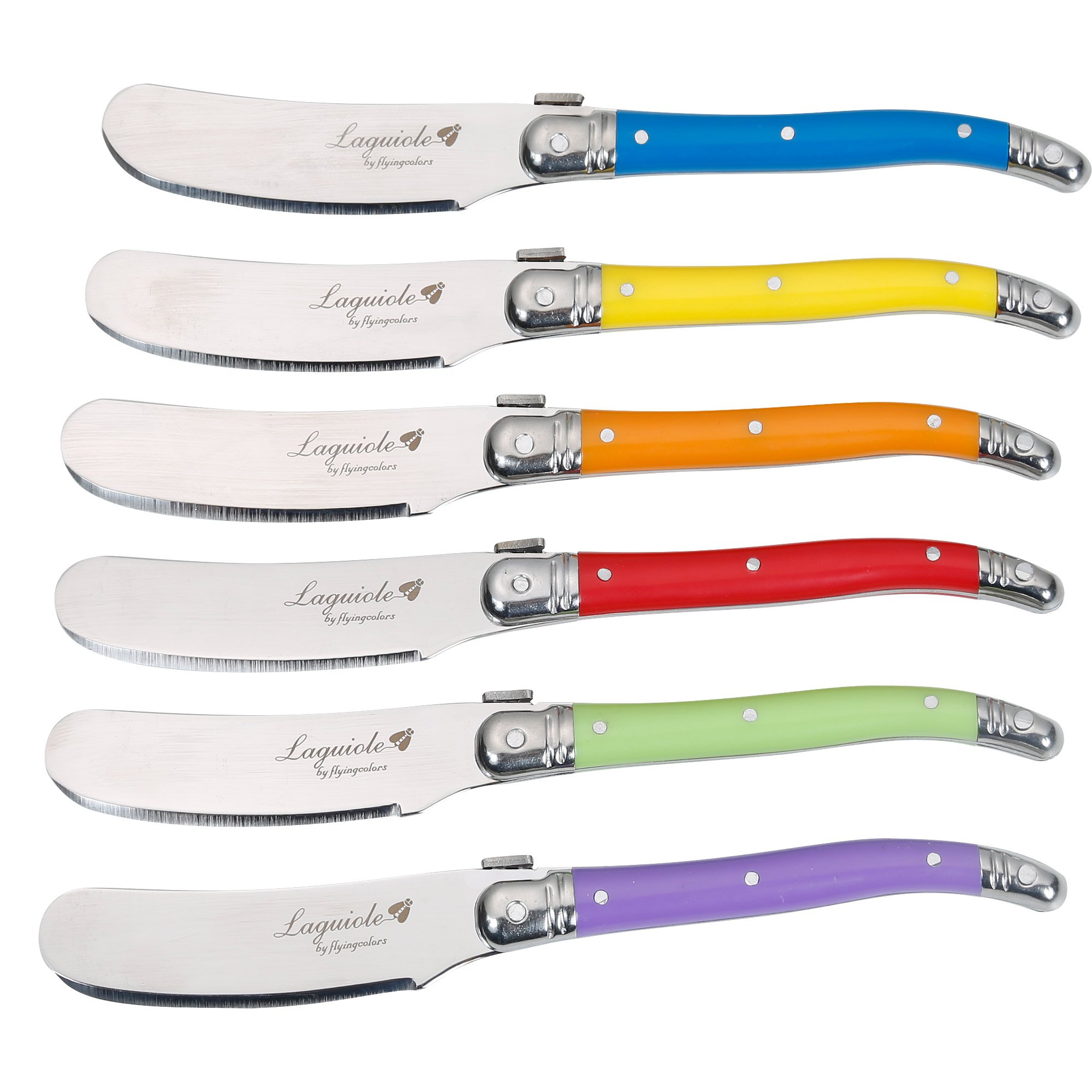 Premium Laguiole Cheese Knife Set - 6-Piece Stainless Steel Butter Spreaders with Colorful Handles - Perfect for Cheese Boards, Charcuterie, and Gourmet Entertaining