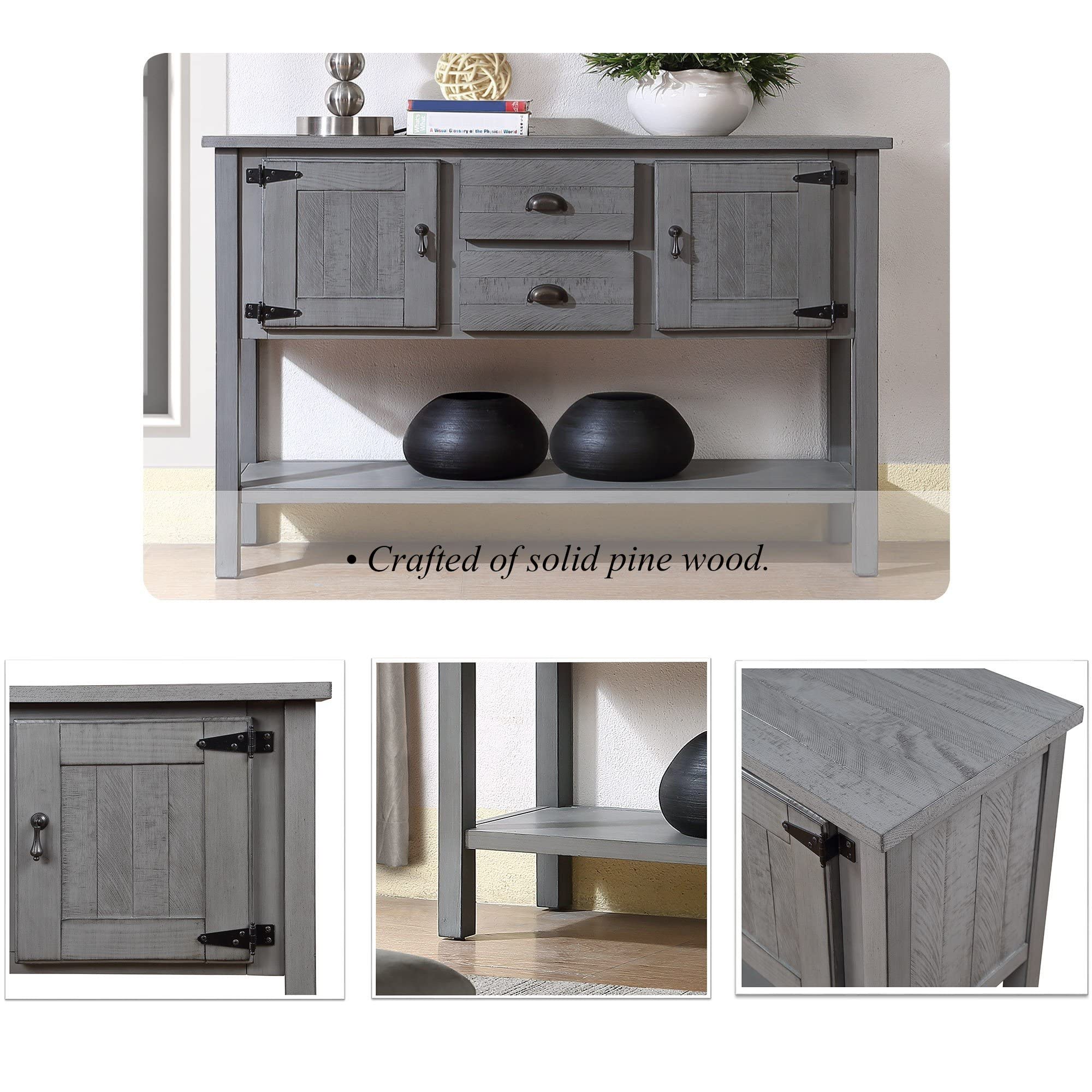 Knocbel Farmhouse Buffet Sideboard with 2 Storage Drawers & 2 Cabinets - Entryway Hallway Console Table, Coffee Bar Cabinet with Metal Handles (Antique Gray) - Perfect for Living Room, Dining Room & Home Office Storage Solution