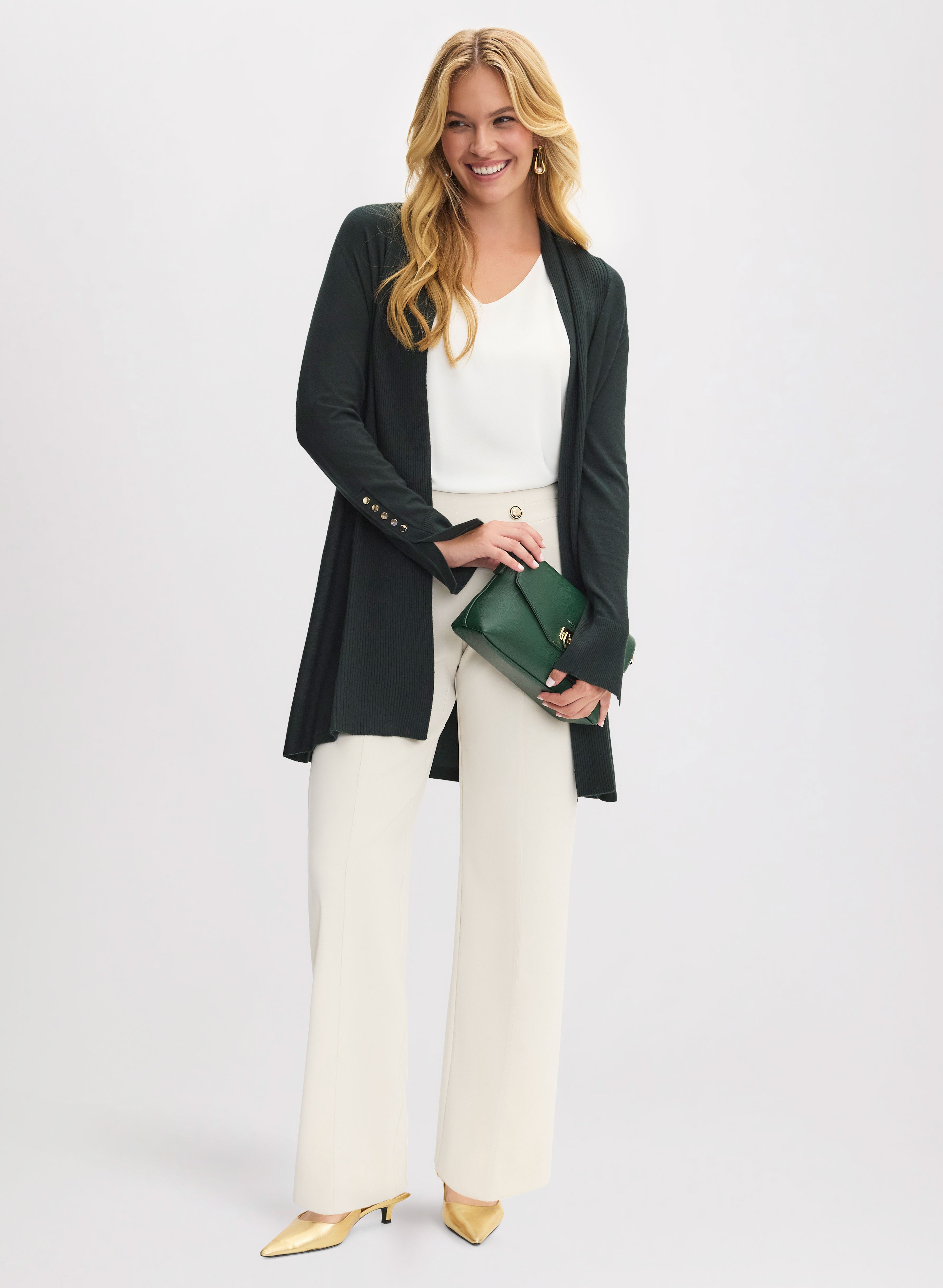 Stylish Button Detail Cardigan & Wide Leg Pants Set - Women's Casual Knit Sweater and Flowy Lounge Pants for Fall Outfits, Coffee Dates, and Cozy Home Wear