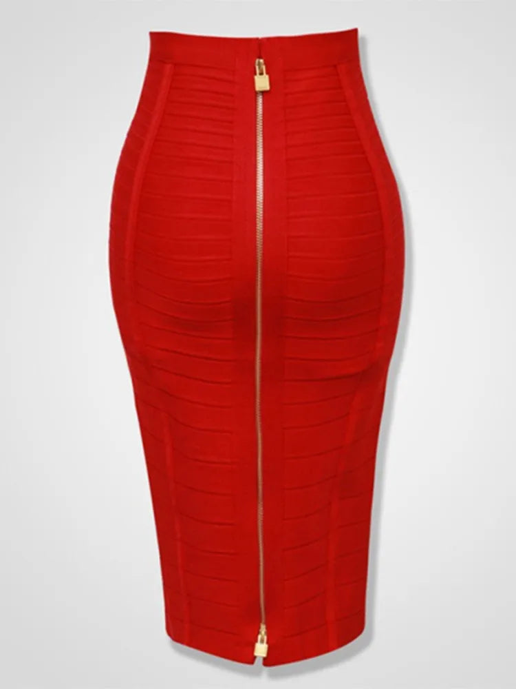 13 Colors Plus Size XL XXL 58cm Women's Sexy Zipper Bandage Skirt - Black Blue Orange Red Rayon A-Line Designer Skirt | Perfect for Clubwear, Night Out, Date Night & Party Outfits