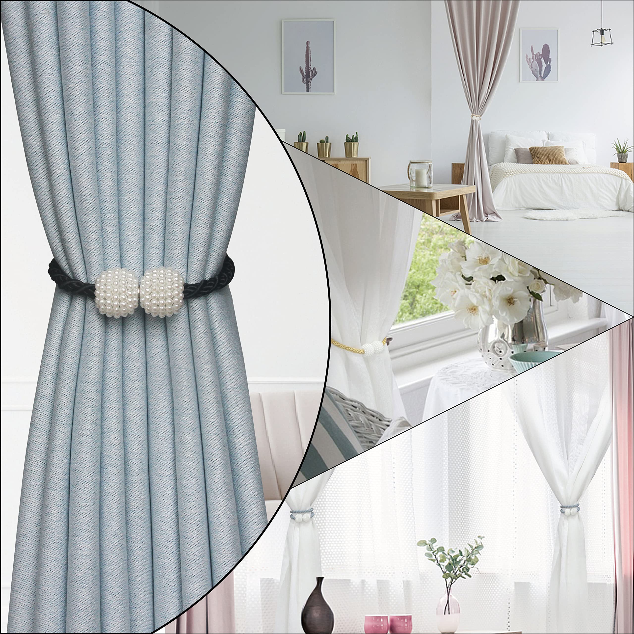 Premium Magnetic Curtain Tiebacks - Strong Hold Drape Ties for Windows, Weave Rope Curtain Holdbacks - Perfect for Living Room, Bedroom & Outdoor Draperies