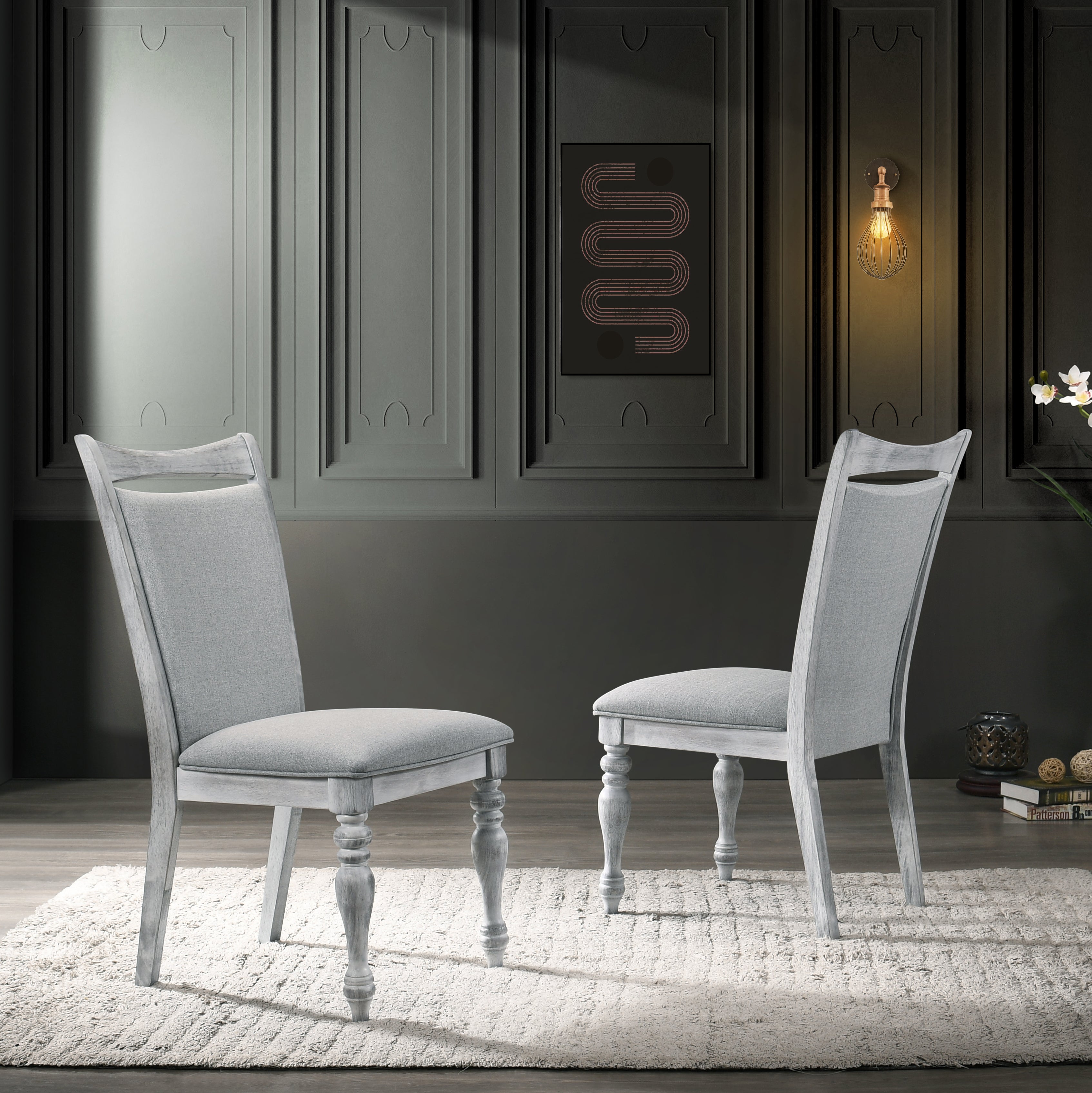 6-Piece Rustic White and Oak Dining Table Set with 4 Upholstered Chairs & Bench - Perfect for Farmhouse Kitchens, Dining Rooms & Small Space Entertaining
