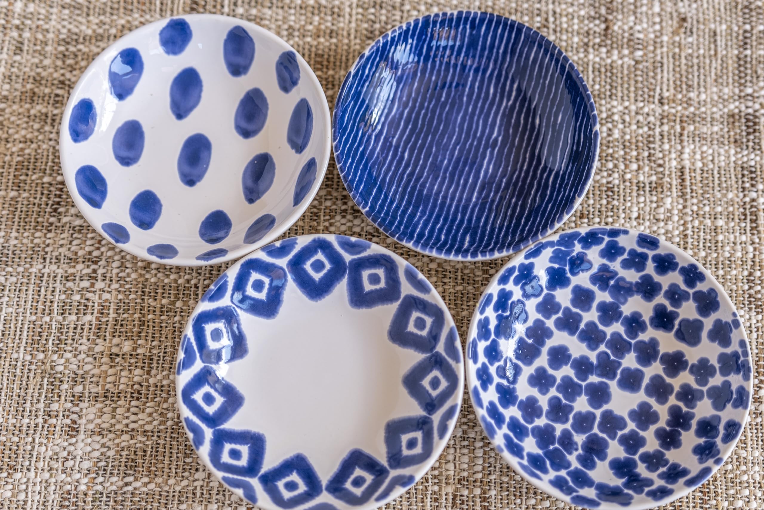 Vietri Viva Santorini Ceramic Condiment Bowls Set of 4 - 5.75 Inch Blue Handmade Italian Sauce & Spice Dishes for Dips, Nuts, Snacks - Perfect for Entertaining, Dinner Parties & Mediterranean Style Dining