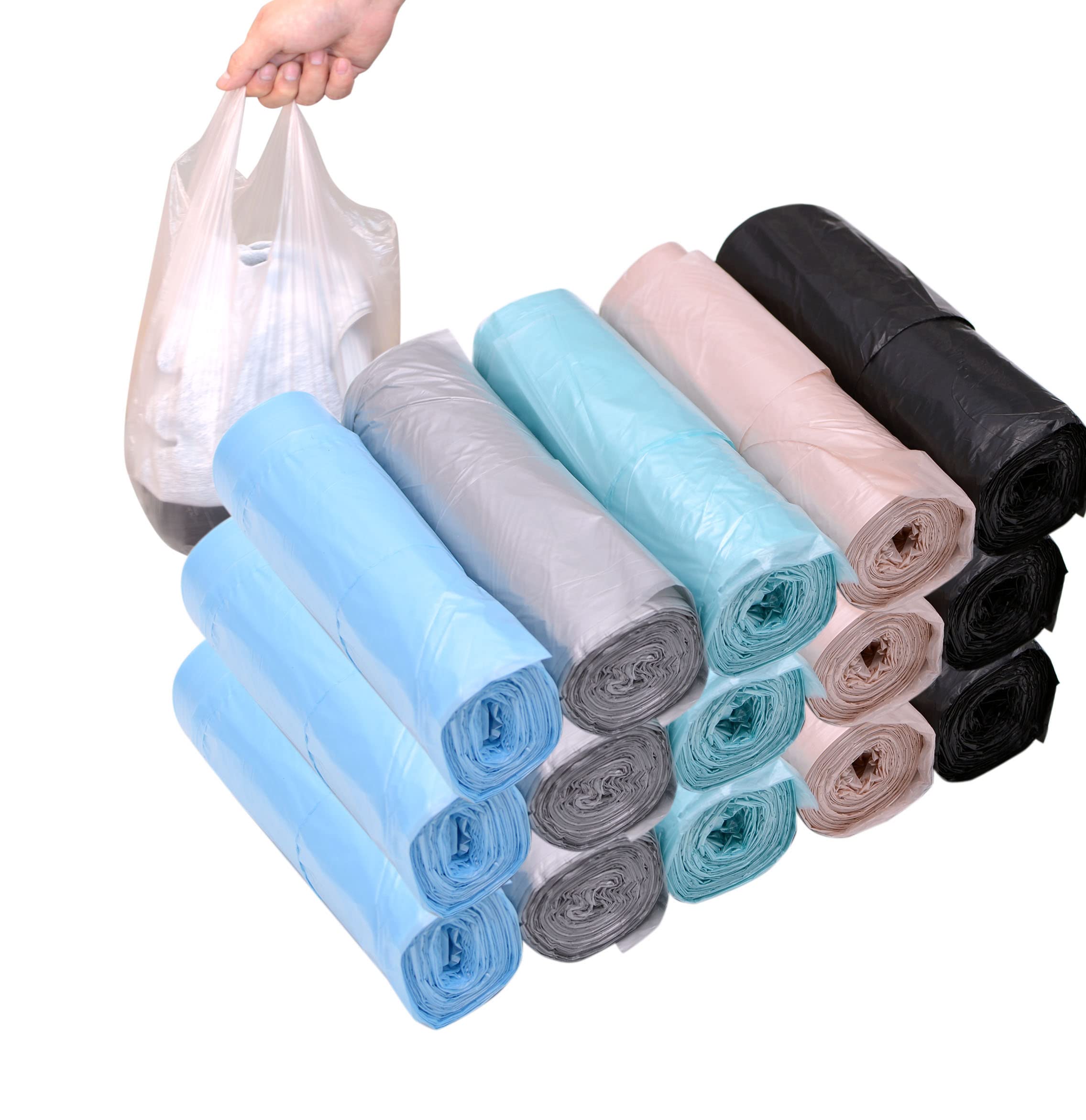 4 Gallon Bathroom Trash Bags with Handles - 300 Count Small Garbage Bags for Office, Bathroom Waste Bin - Colorful Portable Waste Bags (Mixed Colors) - Perfect for Home, Office & Travel Use