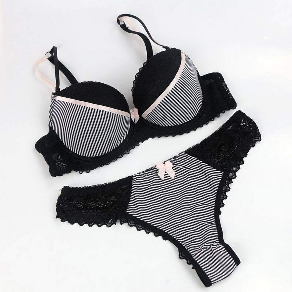 Swbreety Women's Lace Bra and Panty Set - Striped Lingerie with Bowknot & Underwire Support | Sexy Comfort for Everyday Wear, Date Night & Special Occasions