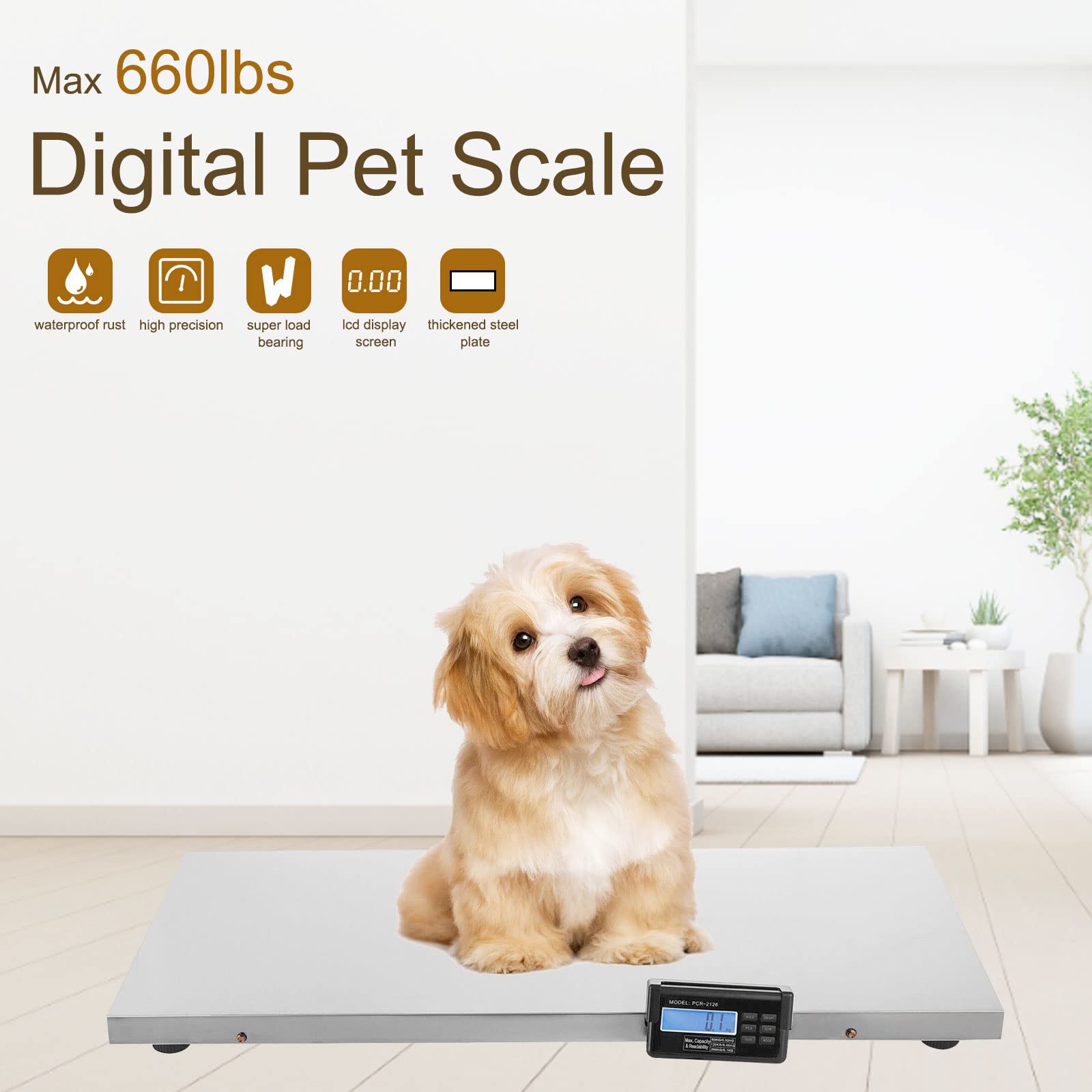 Digital Veterinary Scale - 660lbs Capacity Pet & Livestock Scale with Stainless Steel Platform | kg/oz/lb Units | 40.5