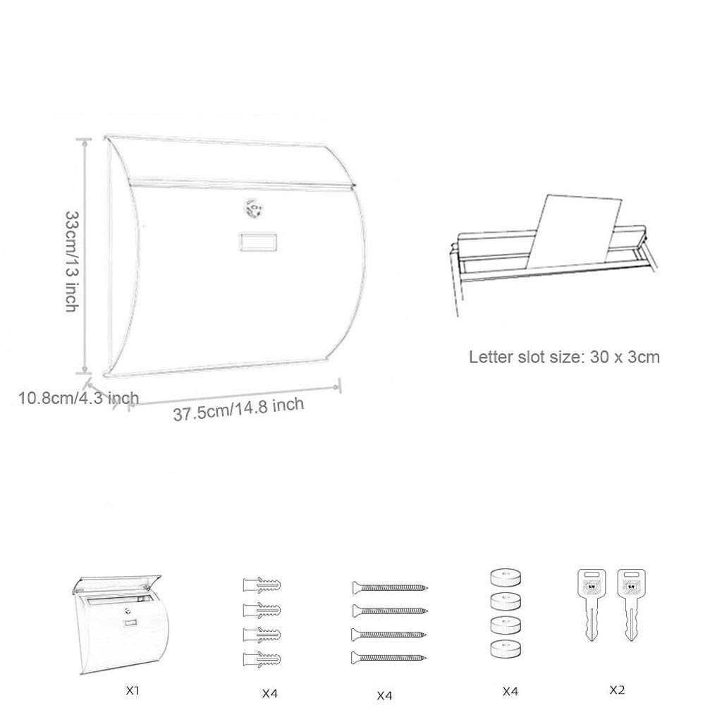 Stainless Steel Wall Mounted Outdoor Mailbox with Lock - Weatherproof & Secure Villa Mailbox for Home, Office, or Garden Use