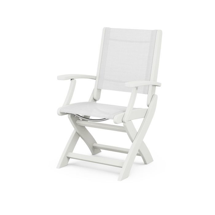 POLYWOOD Coastal Folding Chair - Durable Outdoor Furniture for Patio, Beach & Poolside - Weather-Resistant Adirondack Style Chair with Cup Holder