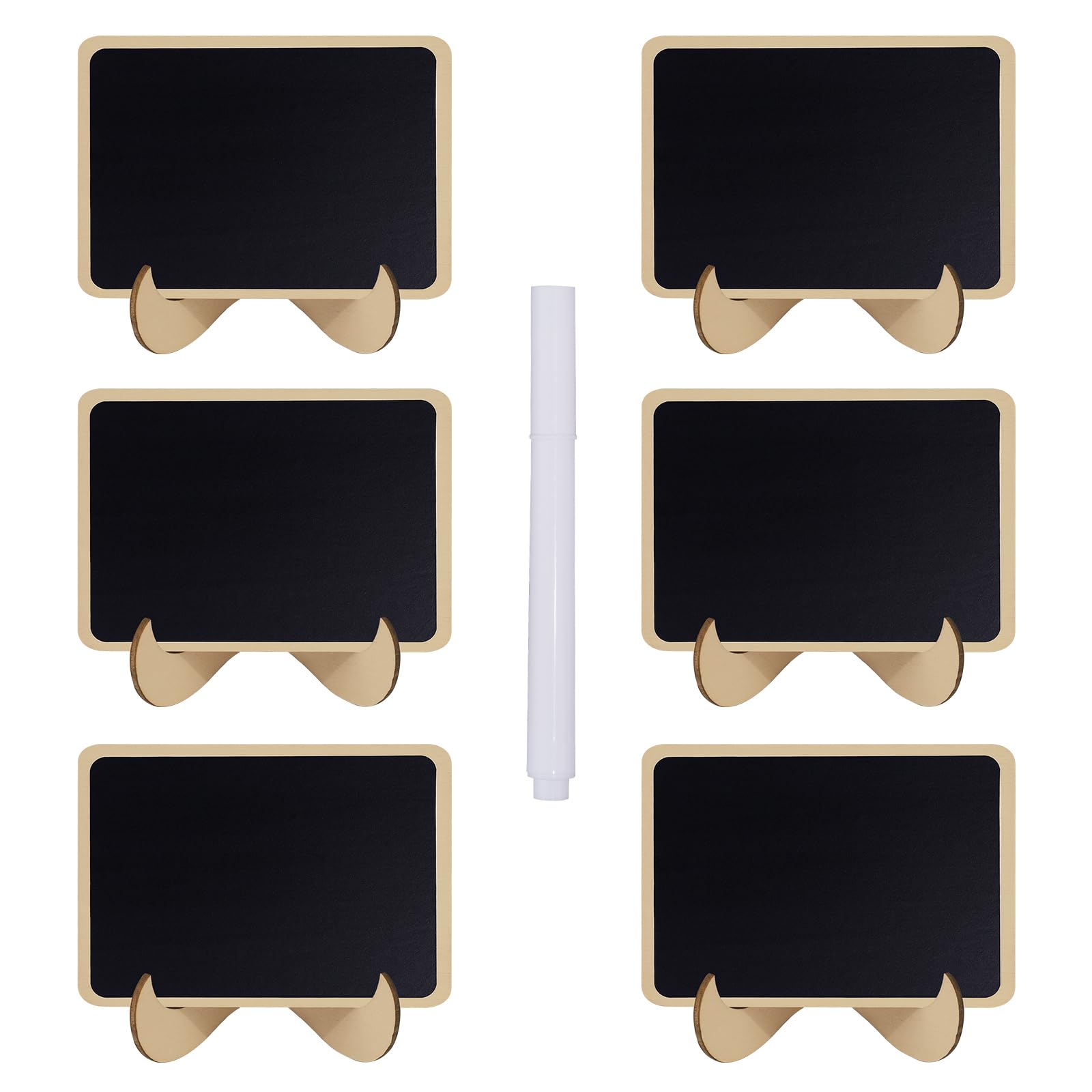 6 Pack Mini Wooden Chalkboard Signs with Easel Stand - Small Blackboard for Wedding Table Numbers, Food Labels & Event Decor - Includes White Chalk Markers - Perfect for Rustic Weddings, Cafés & Home Decor