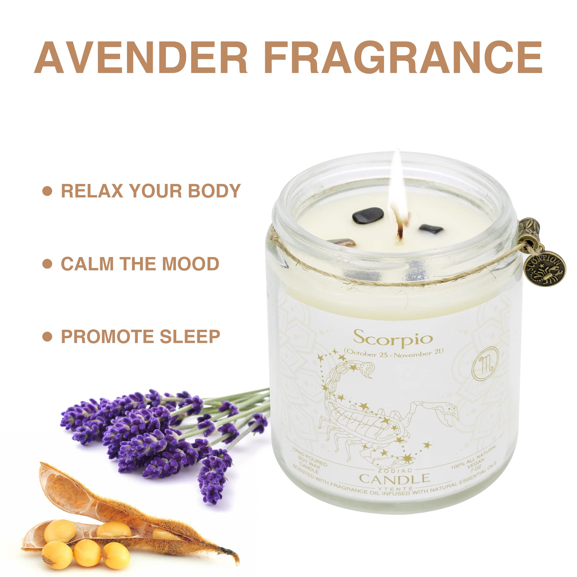 Scorpio Zodiac Scented Soy Candle - Lavender Gift for Women & Men - Birthday, Home Decor