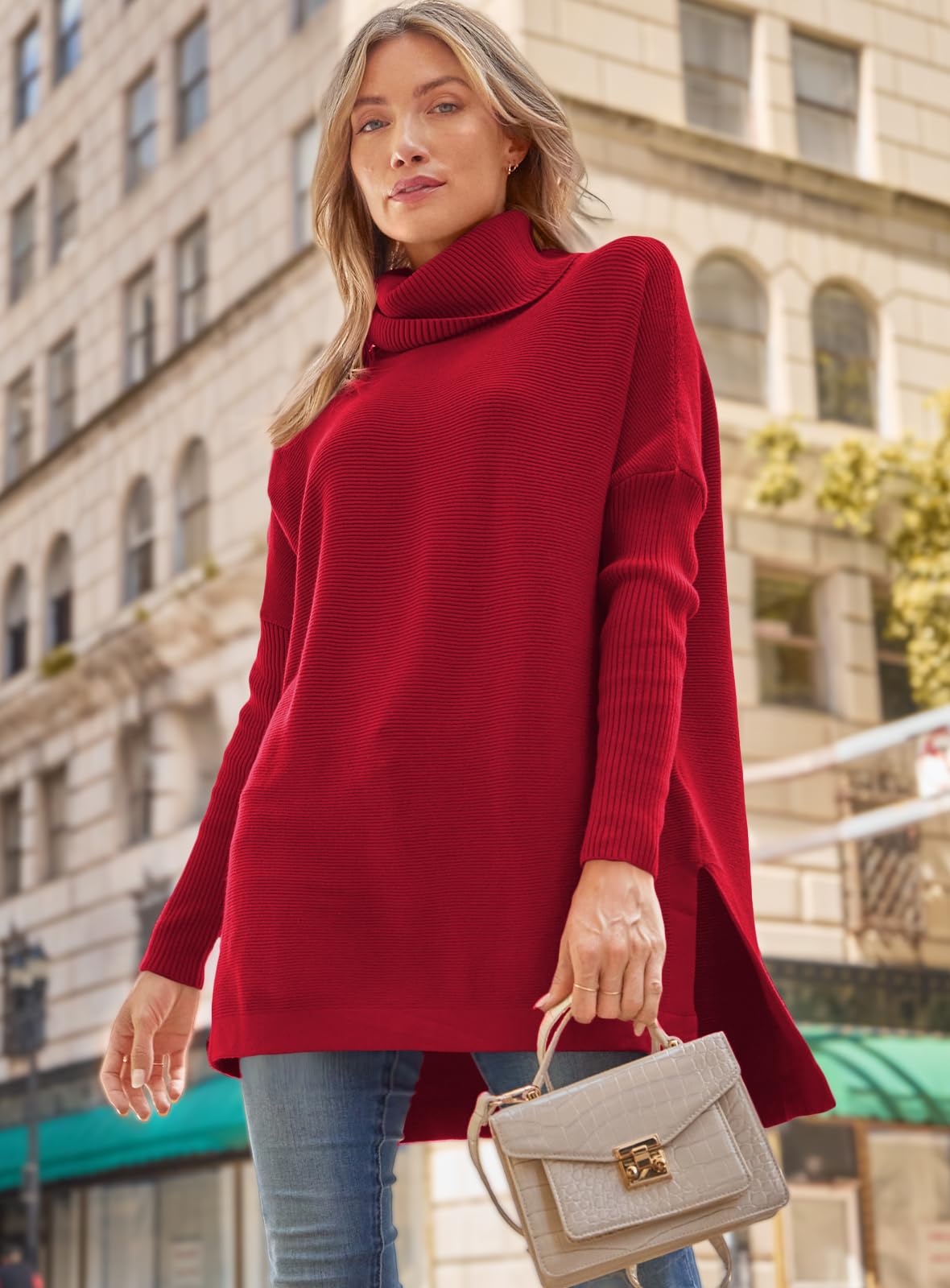 LILLUSORY Women's Oversized Turtleneck Sweater - Long Batwing Sleeve Split Hem Knit Pullover Top for Fall & Winter | Casual Office Wear, Date Night Outfits, Cozy Lounge Clothing