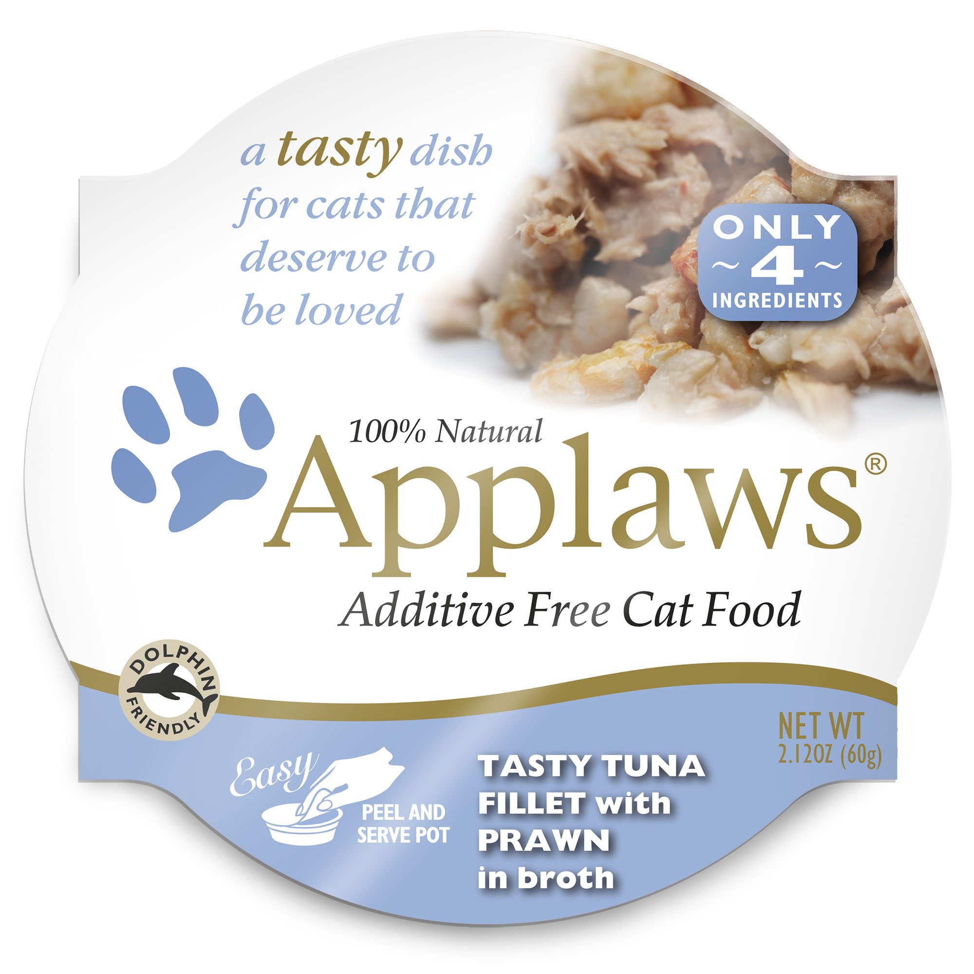 Applaws Premium Tasty Tuna Fillet with Prawn Wet Cat Food - Grain Free, Natural Ingredients - 18 Pack (2.12oz Cups) - Perfect for Adult Cats & Kittens at Mealtime or as a Tasty Treat