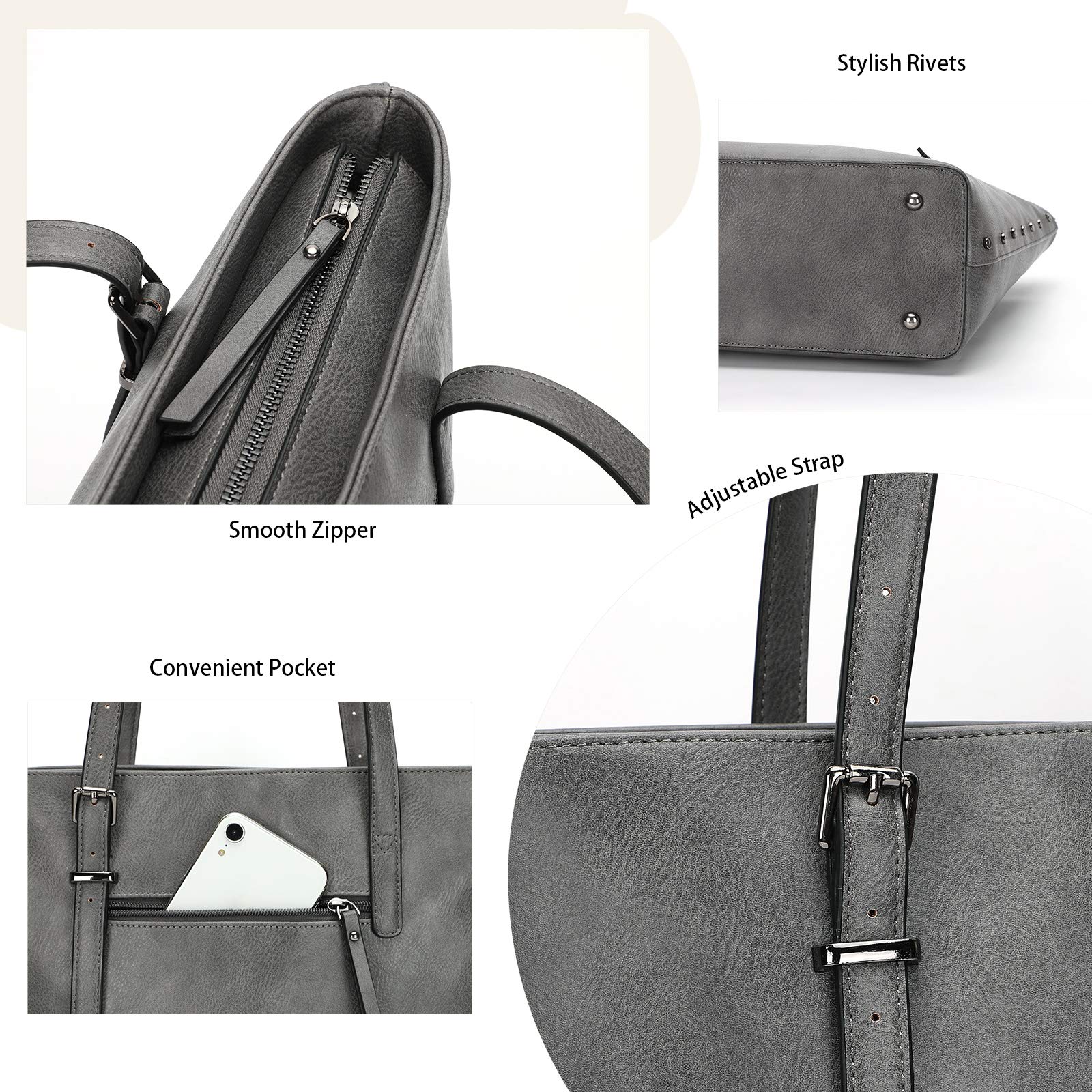 KL928 Women's PU Leather Tote Bag & Shoulder Bag Set - Large Top Handle Satchel Purse for Work, Travel & Everyday Use