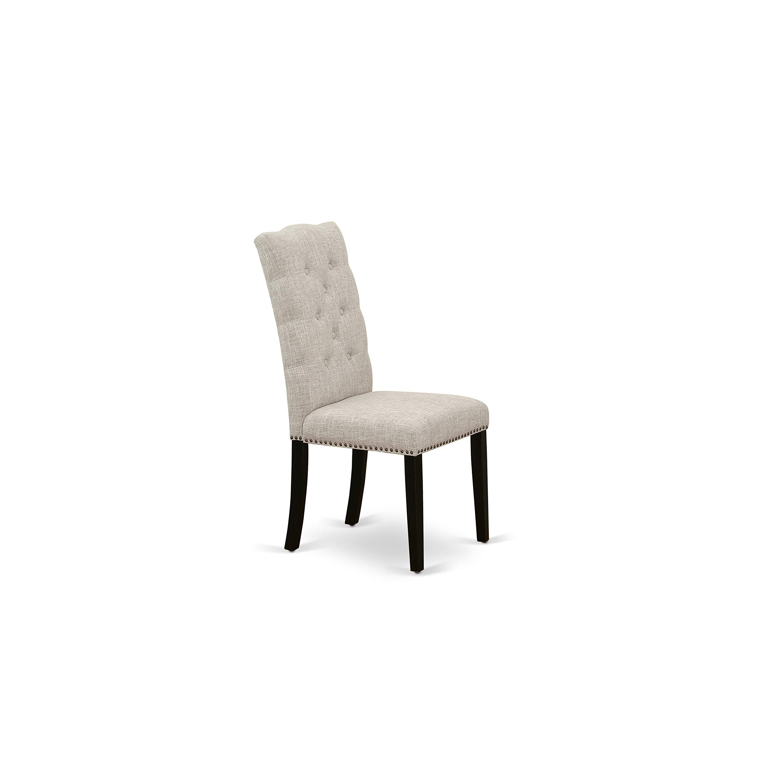 East West Furniture HBEL3-ABK-35 3-Piece Kitchen Table & Chairs Set - 42x42 Inch Round Dining Table with Pedestal Base & 2 Doeskin Linen Upholstered Chairs, Wirebrushed Black - Perfect for Small Kitchens, Breakfast Nooks, and Cozy Dining Spaces
