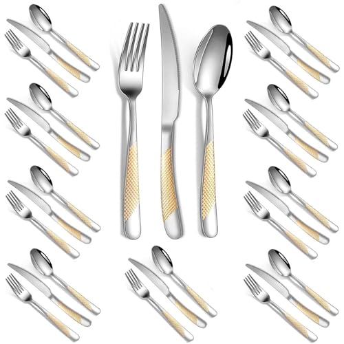 30 Pcs Gold Silver Hammered Flatware