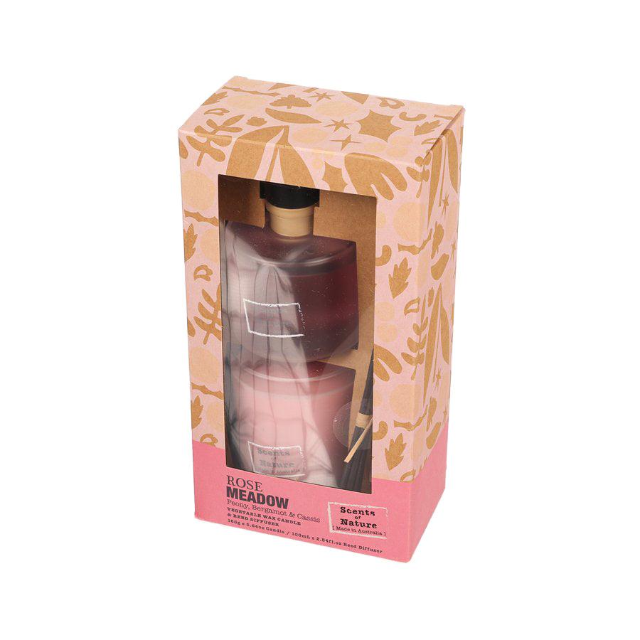 TILLEY Rose Meadow Scented Candle & Reed Diffuser Gift Set - Aromatherapy Home Decor for Relaxation, Spa, and Romantic Ambiance
