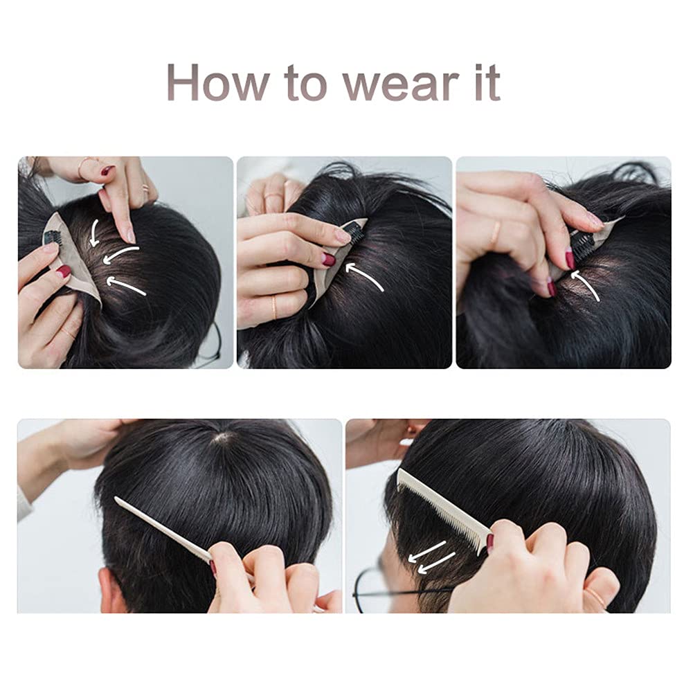 Natural Black Real Human Hair Toppers for Men - Short Clip-in Hairpiece Extensions (13x14cm) for Covering White Hair & Hair Loss - Perfect for Daily Wear, Work & Special Occasions