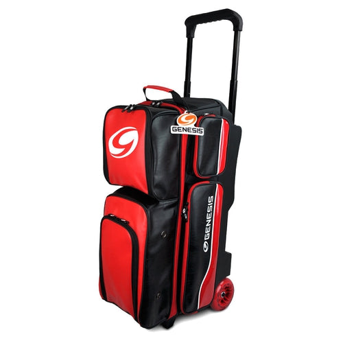 Genesis Carbon 3 Ball Roller Bowling Bag - Red/Black - Durable Bowling Accessory for League Play & Tournament Use
