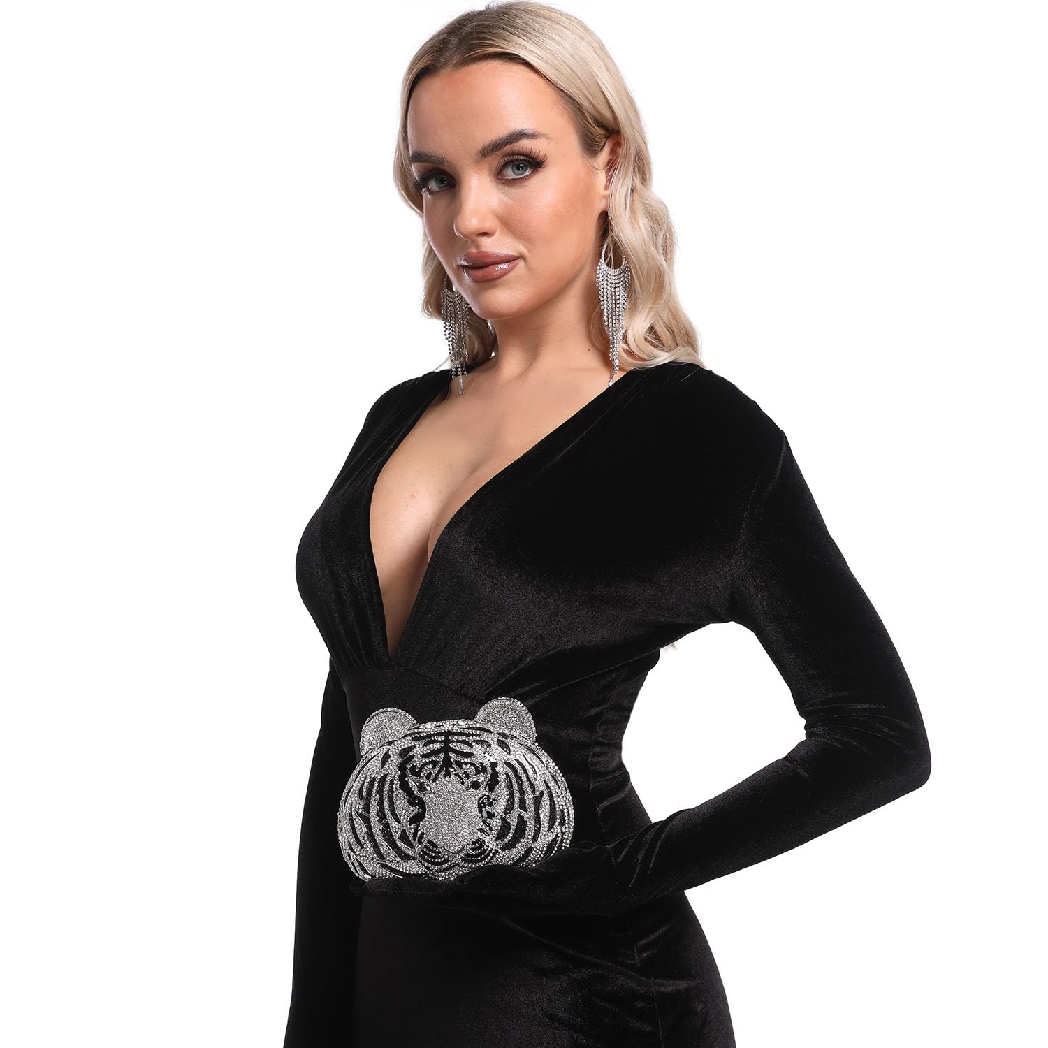 FGG Tiger Clutch Purse for Women - Elegant Rhinestone Animal Print Evening Bag with Crystal Details for Formal Party, Prom, Wedding & Special Occasions - Mini Size Handbag for Night Out & Dinner Date
