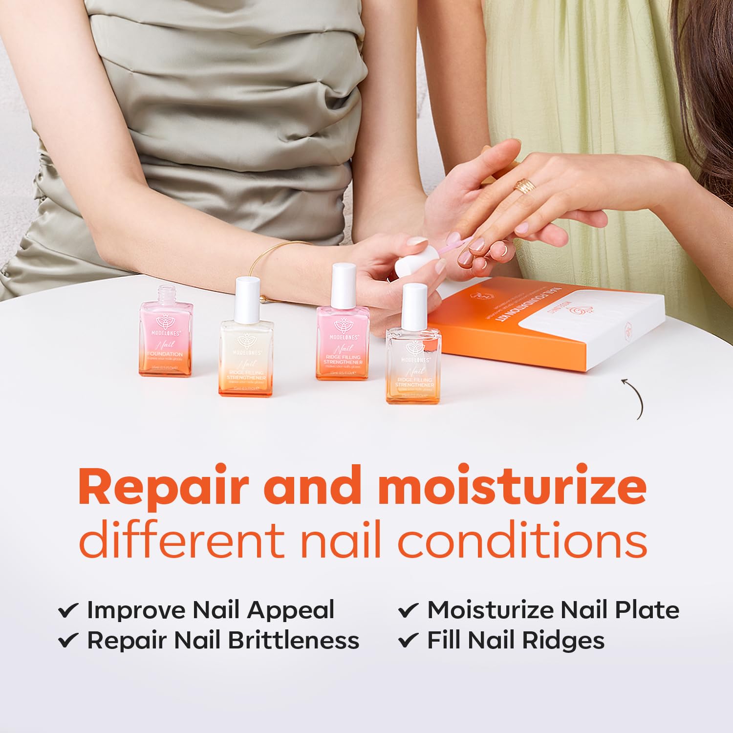 Modelones Nail Strengthener & Ridge Filler - Repairing White Nail Polish for Thin, Damaged Nails - 15ml Growth Treatment for Stronger, Healthier Nails - Perfect for Manicures & Nail Care Routine