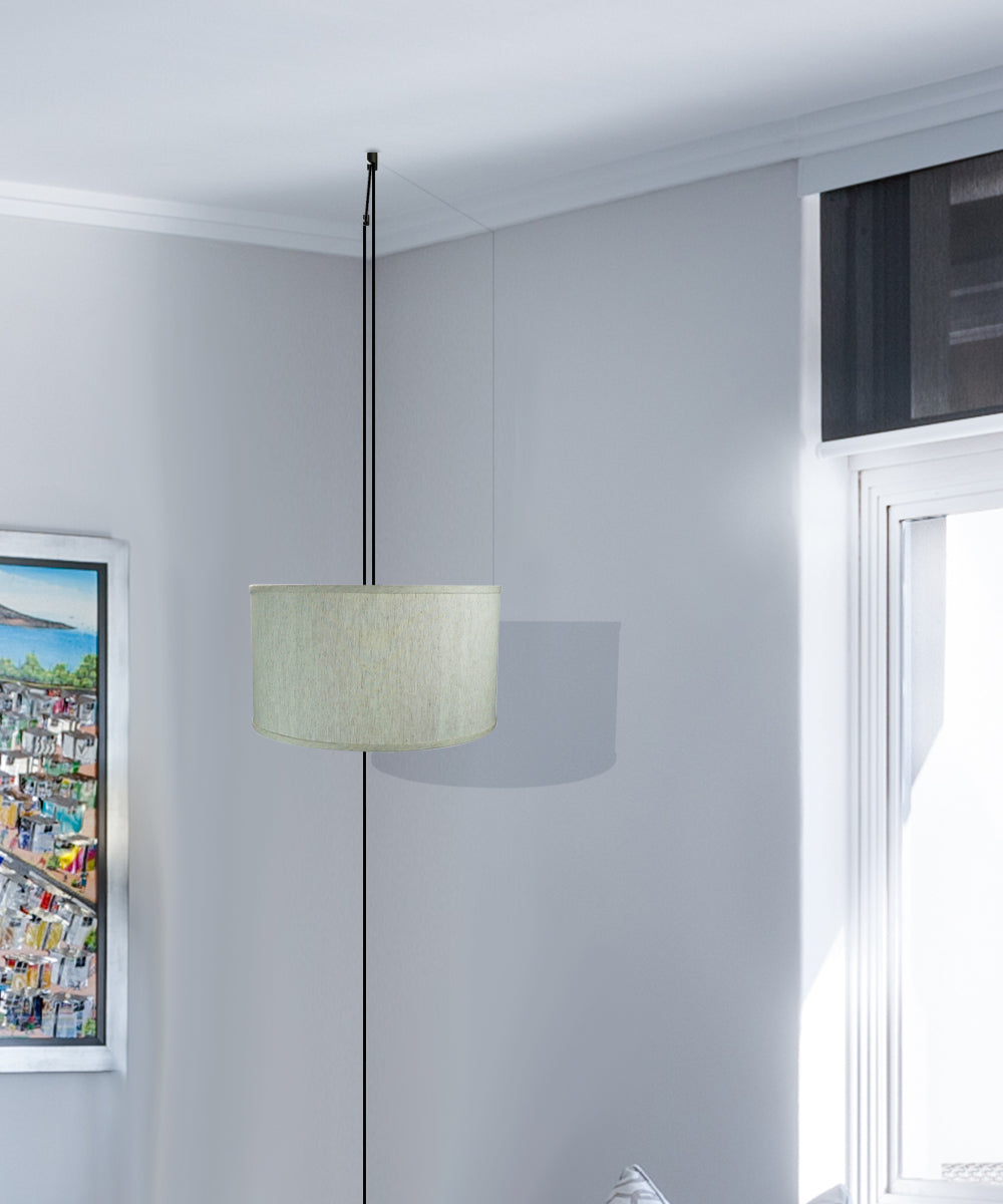 16W Textured Oatmeal Plug-In Pendant Light with 17' Black Cord - Perfect for Kitchen Island, Dining Room, and Bedroom Lighting
