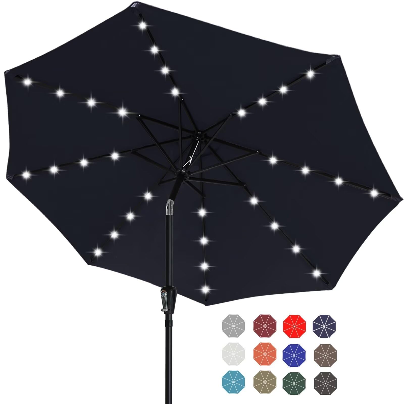 ABCCANOPY 9FT Solar LED Patio Umbrella with 32 LED Lights - Durable Outdoor Shade Umbrella in Navy Blue for Garden, Poolside, Backyard & Patio Relaxation