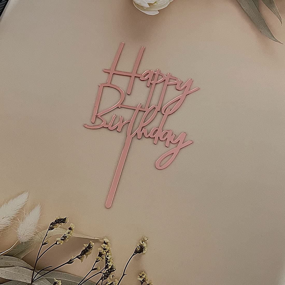Happy Birthday Cake Topper - Rose Gold Mirror Acrylic Party Decorations for Wedding, Anniversary & Birthday Celebrations