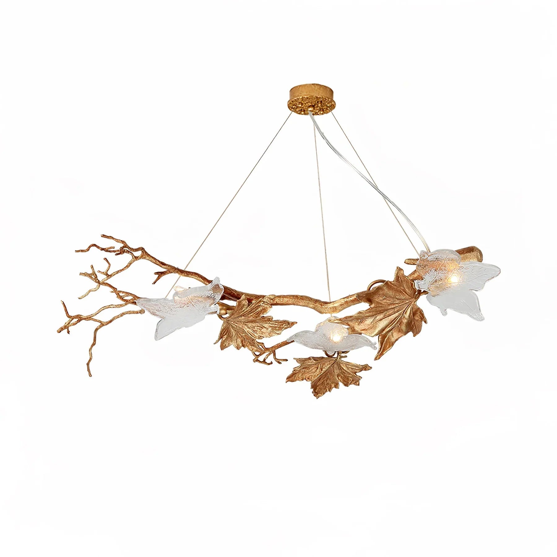 Elegant Folio Branch Brass Chandelier - Vintage Style Ceiling Light Fixture for Dining Room, Living Room & Bedroom Decor | Perfect for Farmhouse, Industrial & Modern Interior Design
