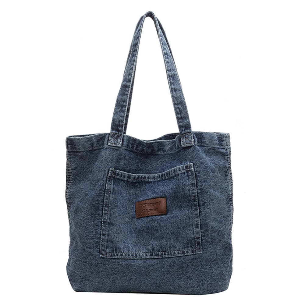 Fiorky Women's Denim Tote Bag - Vintage Retro Shoulder Handbag for Women, Casual Office Work Satchel, Spacious Travel Shopper Purse | Perfect for Work Commute, Weekend Outings & Vacation Trips