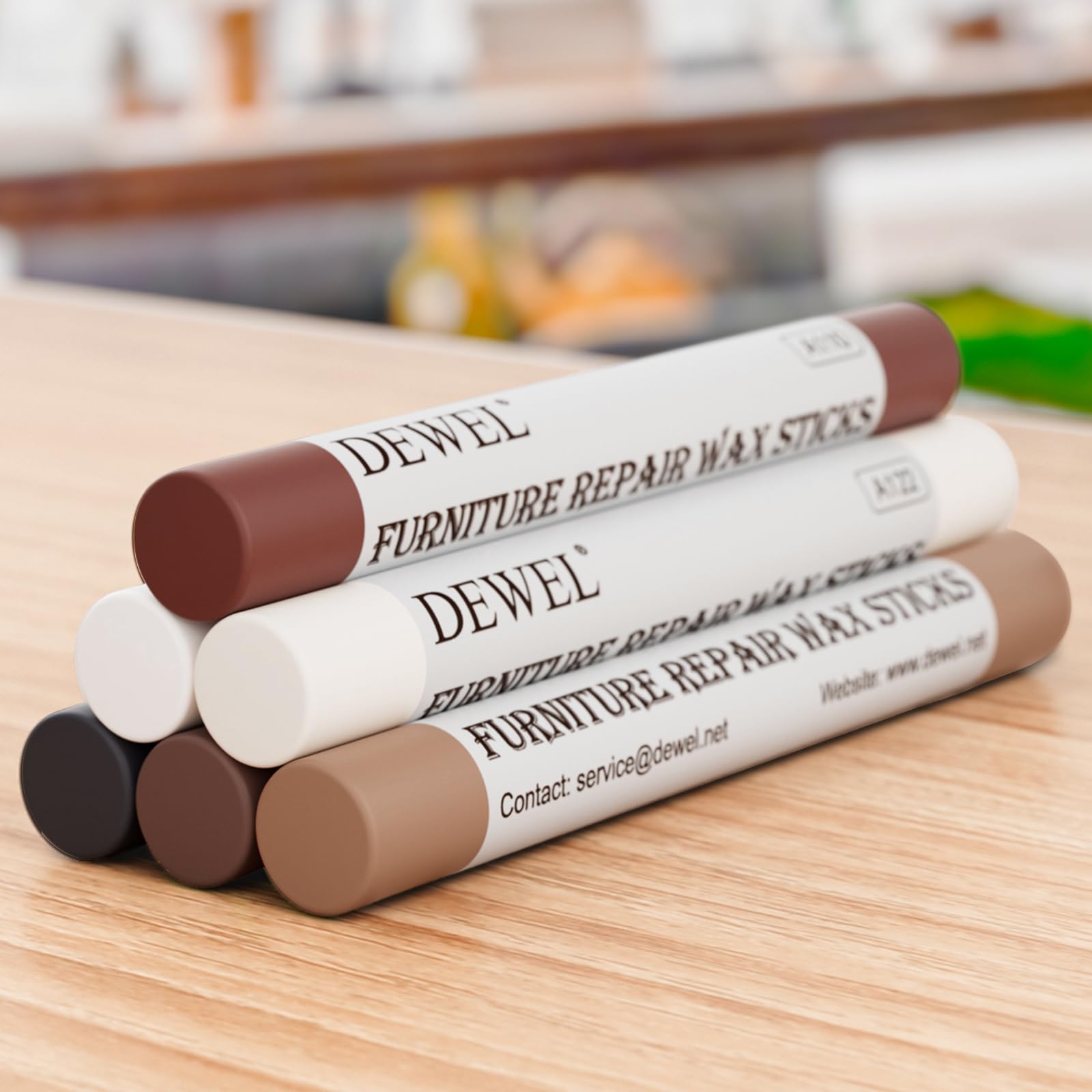 Premium DEWEL Wood Filler Sticks - 6 Color Wood Repair Crayons for Scratches & Holes | Wood Floor & Furniture Repair Wax Kit | Perfect for Tables, Cabinets, Doors & DIY Home Improvement Projects