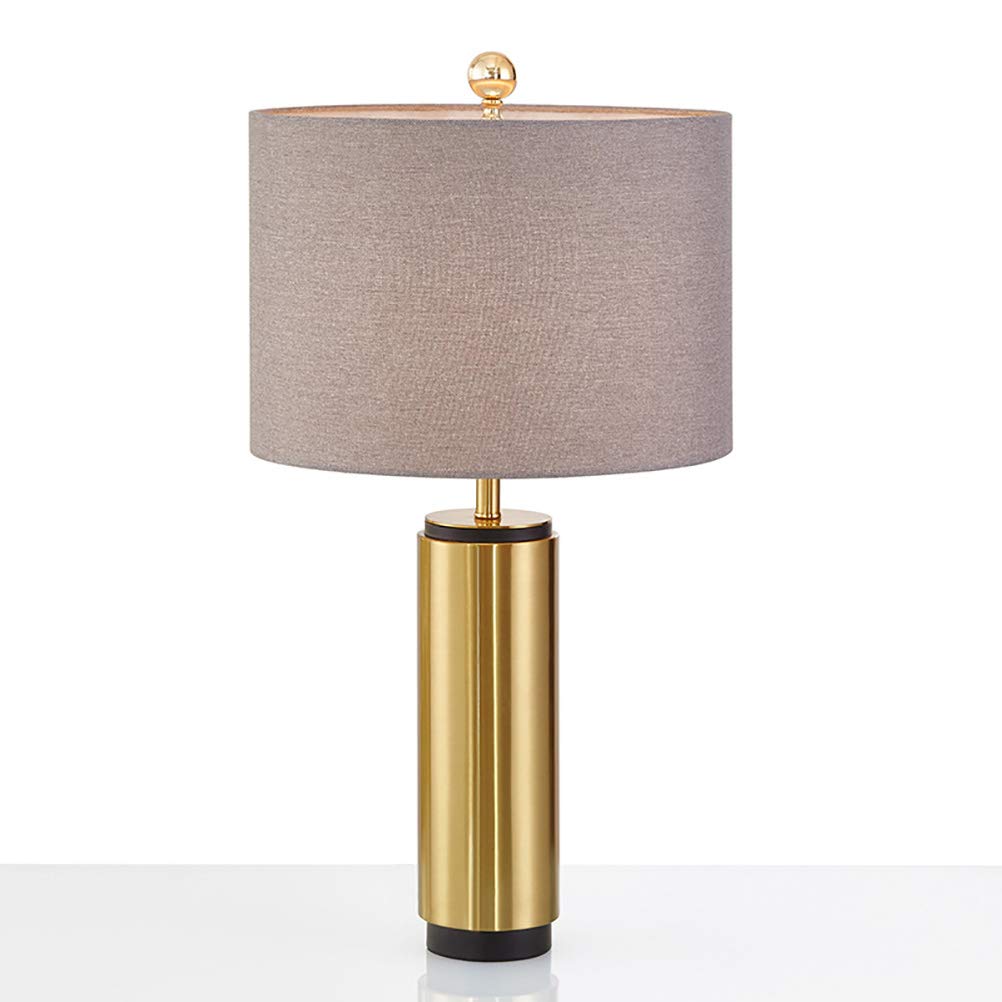 Modern Golden Cylinder Table Lamp - Industrial Metal Base with Fabric Shade Ø38cm - Minimalist Bedside & Desk Light for Living Room, Study, Hotel Decor