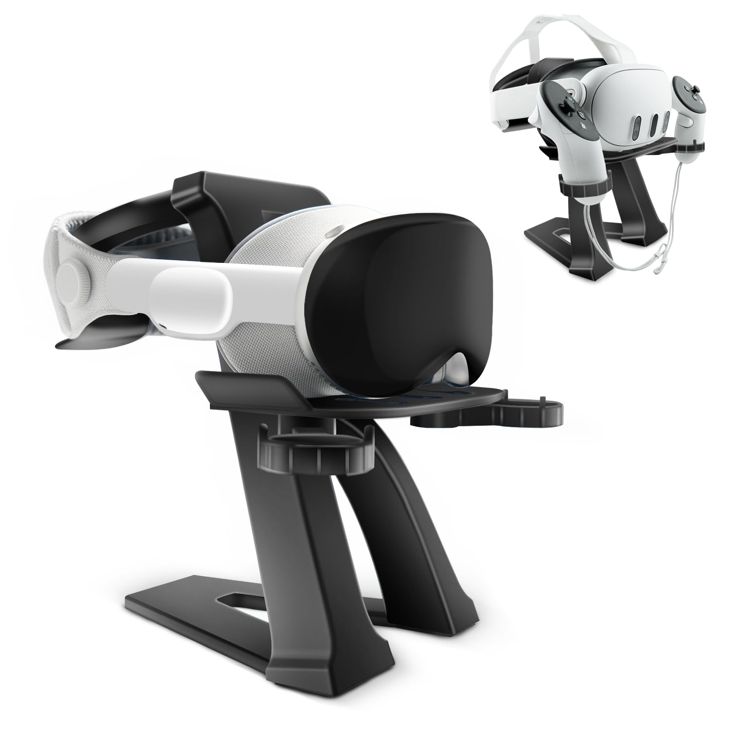 Universal VR Headset Stand Dock for Vision Pro, Rift S, Quest 2/3, Pico 3/4, PSVR 2 & Valve Index - Stable VR Controller Charging Station - Perfect for Gaming Room, Office & VR Showcase (Black)