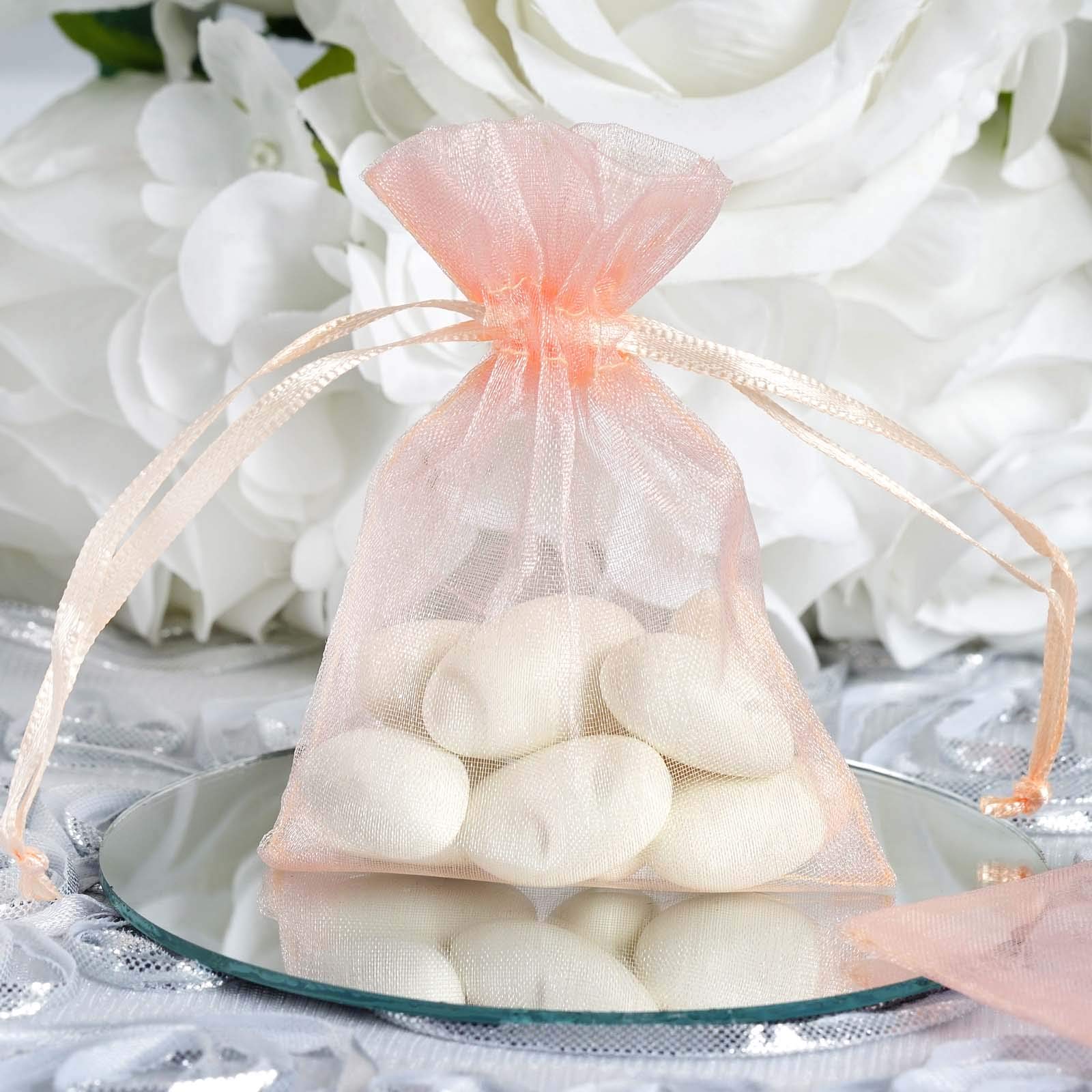 50 Pcs 3x4 Inch Blush Organza Drawstring Bags - Wedding Favors, Jewelry Pouches, Candy Gift Bags for Bridal Shower, Baby Shower & Party Decorations