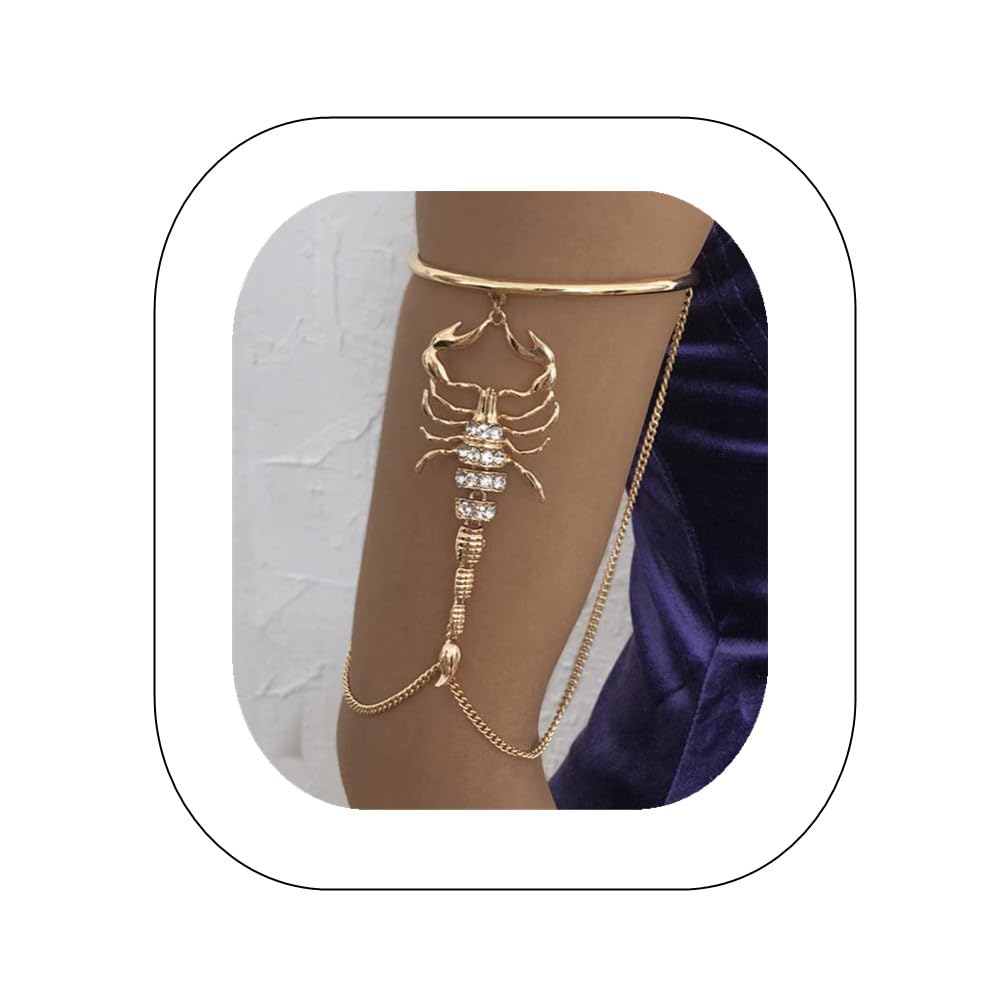 **Gothic Scorpion Arm Cuff Bracelet for Women - Adjustable Chain Tassel Armlet, Half Open Minimalist Bangle in Gold - Perfect for Halloween, Cosplay, and Gothic Fashion**