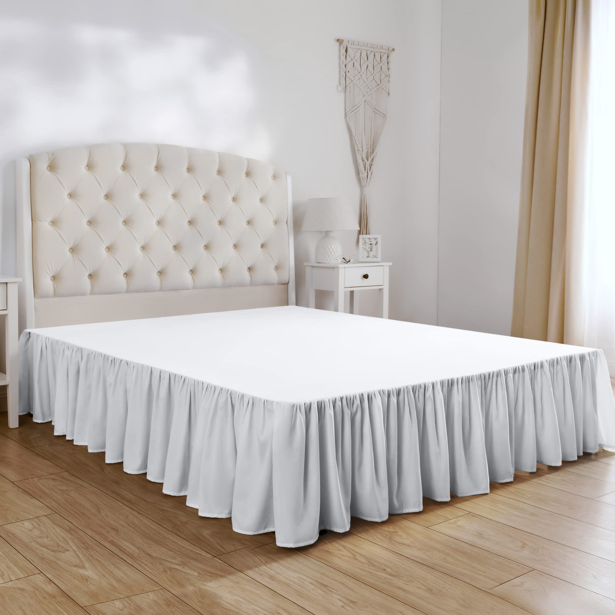 Mellanni Twin Size Bed Skirt - 15-Inch Tailored Drop Pleated Dust Ruffle for Bed Frame & Box Spring - Hotel Luxury Bedding - Wrinkle, Fade & Stain Resistant - Easy Fit (White) - Perfect for Guest Rooms, Dormitories & Home Bedroom Decor
