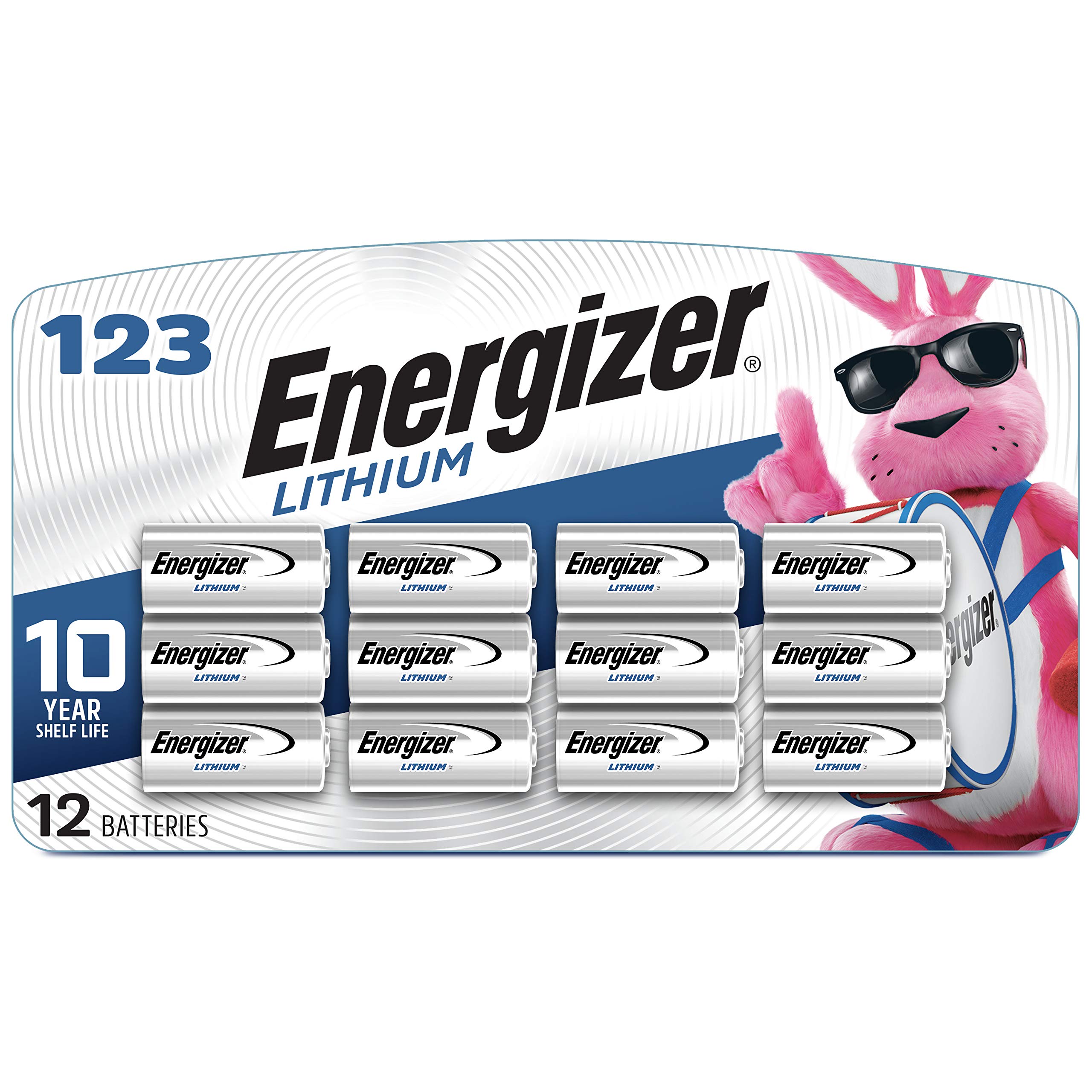 Energizer 123 Lithium Batteries 3V CR123A - 12 Pack Long Lasting Photo Batteries for Cameras, Flashlights & Security Devices - Packaging May Vary