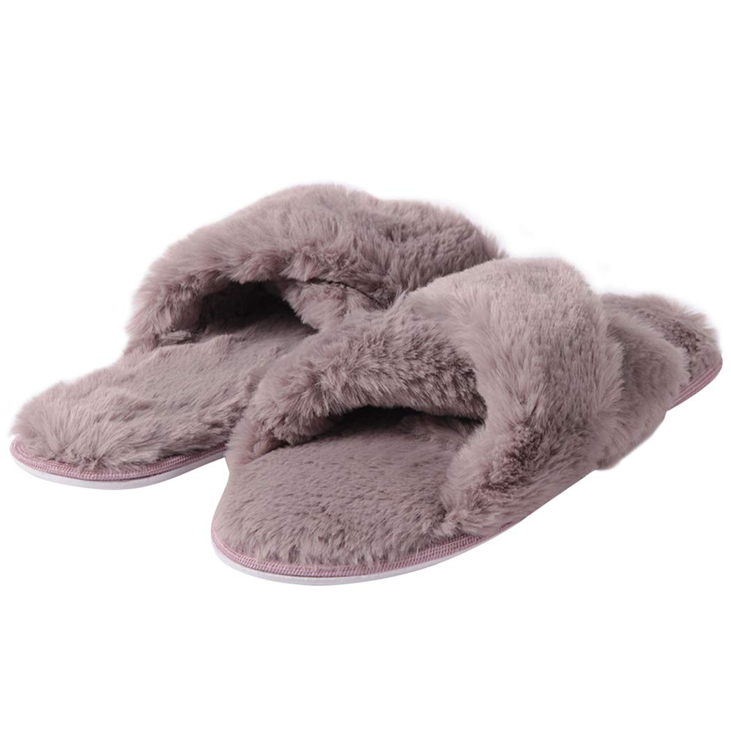 Cozy Women's Fuzzy House Slippers - Lightweight Indoor Slippers with Cross/Open Toe Design for Home Comfort, Lounging & Relaxation