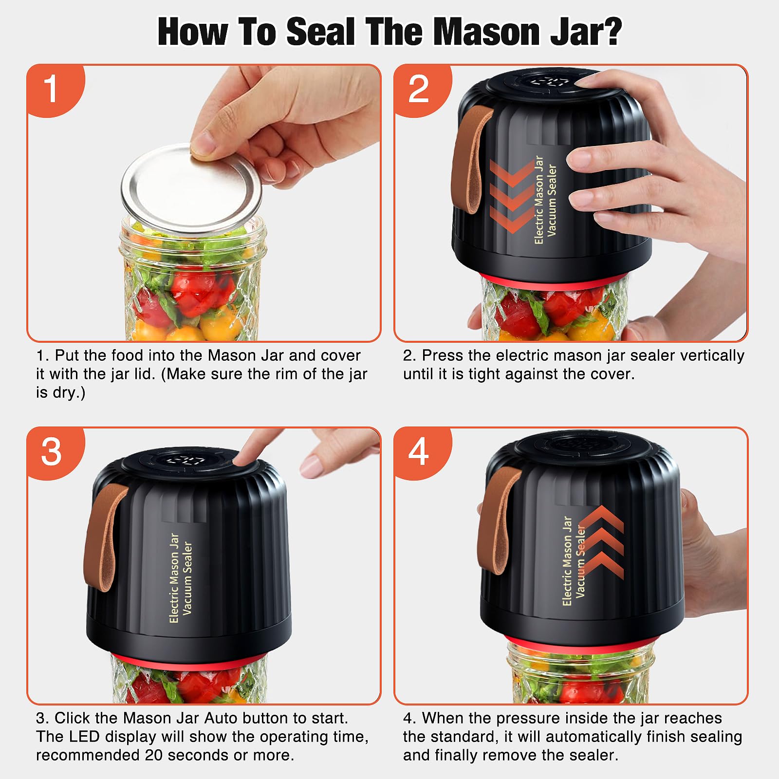 Electric Mason Jar Vacuum Sealer Kit with 16 oz Wide Mouth Jars - Food Preservation System for Freshness | Perfect for Meal Prep, Canning, Sous Vide & Long-Term Storage