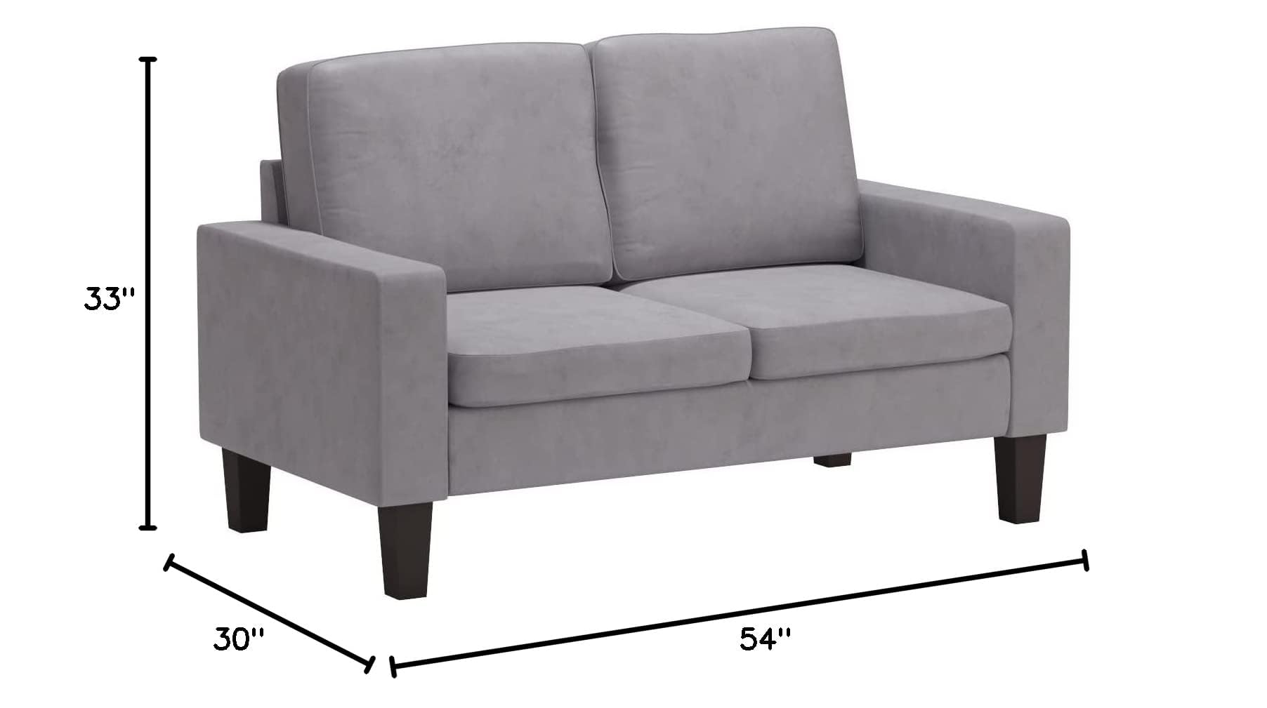 Sarah Microfiber Loveseat Sofa - Soft Gray Small Couch for Living Room, Apartment & Office | Compact Two-Seater with Comfortable Cushions