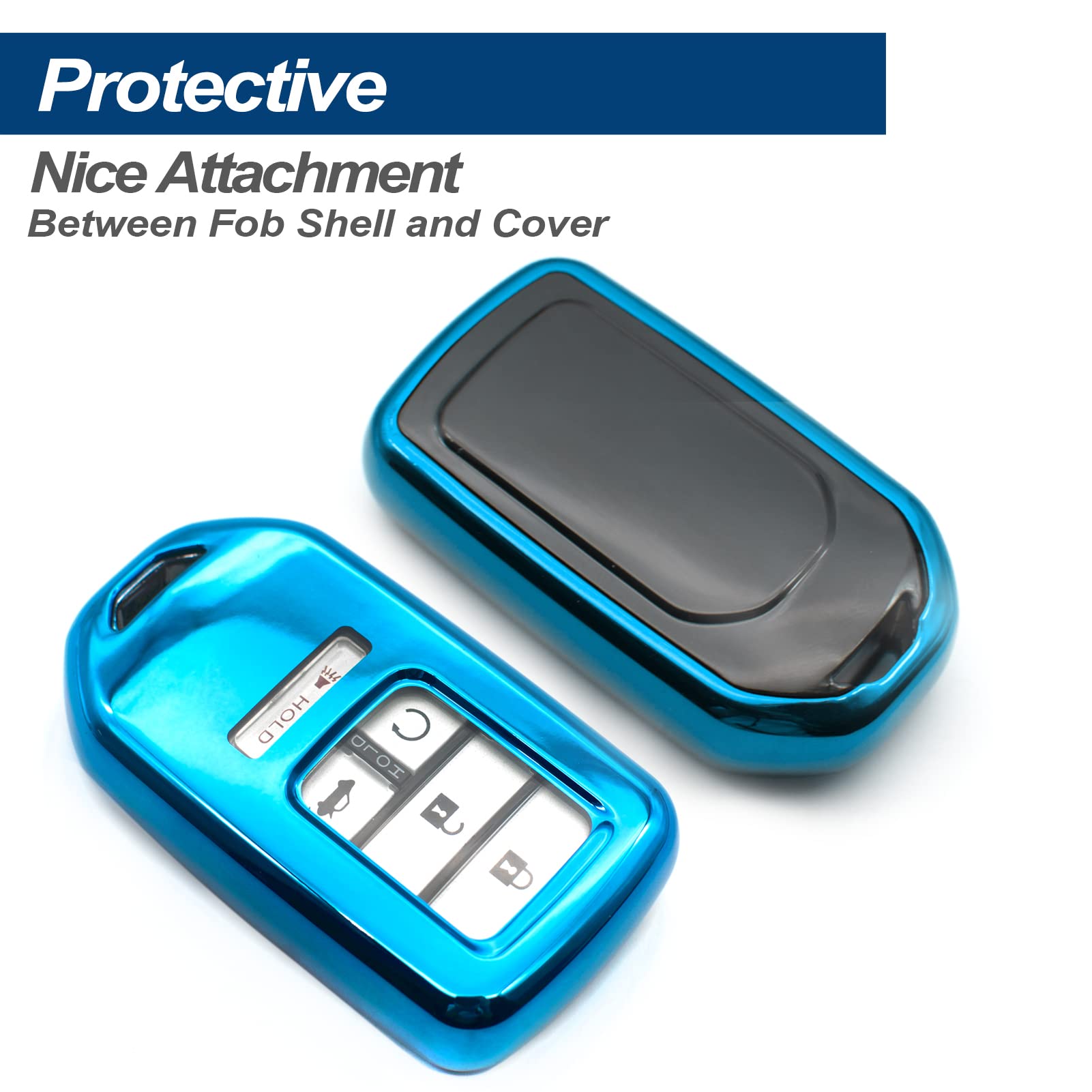 Premium TPU Key Fob Cover for Honda Civic CR-V Accord Odyssey Pilot (2010-2023) - Durable Protective Case Shell with Keyless Entry - Perfect for Daily Use, Car Protection & Gift Giving - Blue