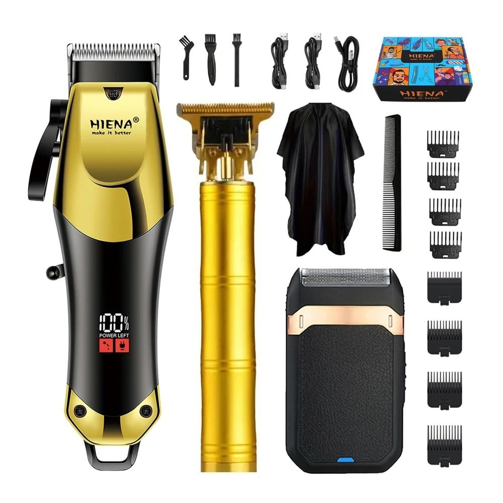 Premium Electric Hair Clipper - USB Rechargeable Cordless Hair Trimmer for Men & Women, Professional Hair Cutting Machine with Adjustable Blades, Portable & Easy to Use - Perfect for Home Haircuts, Travel & Gifts (Black Gold)