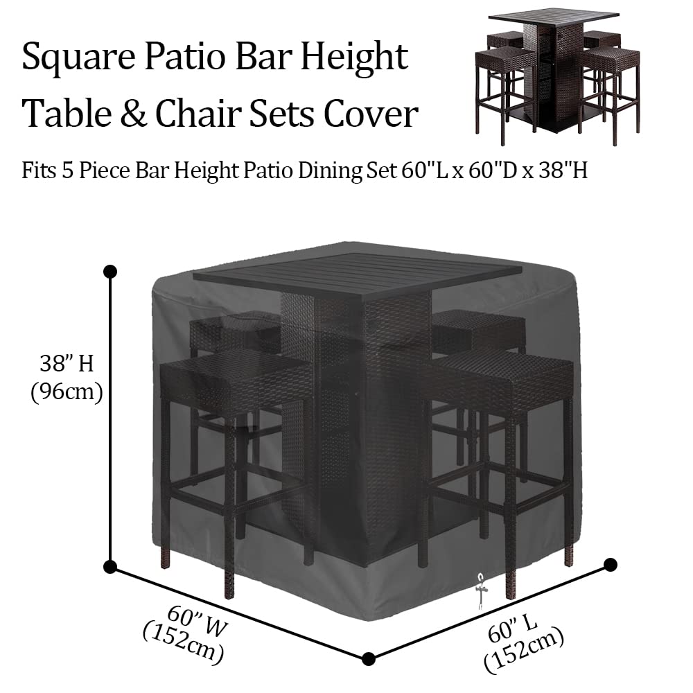 5-Piece Bar Height Patio Furniture Set - Waterproof 60-Inch Square High Top Bistro Table & Chairs with Winter Cover (Black) - Perfect for Outdoor Dining, Backyard Gatherings & All-Weather Protection