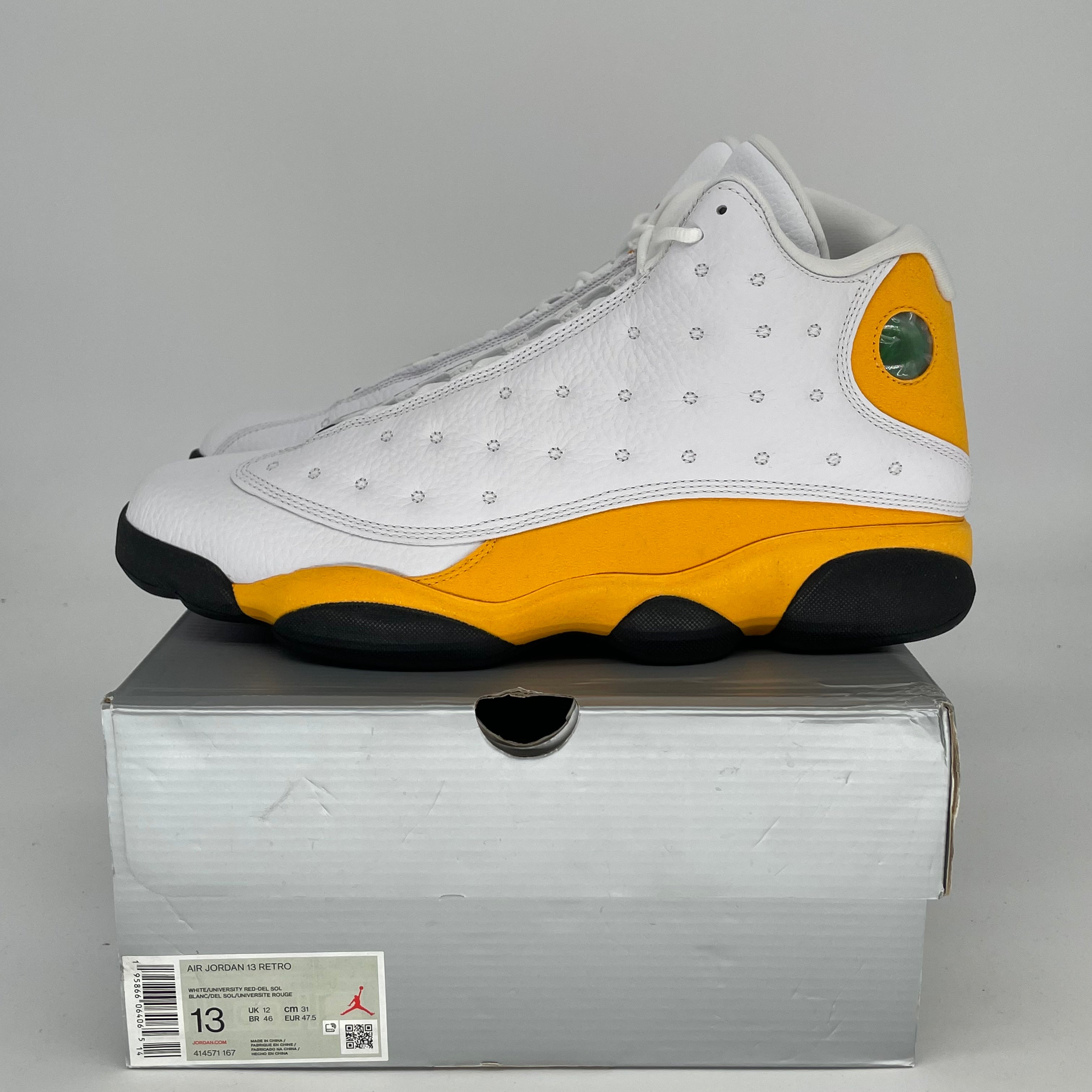 AIR JORDAN 13 DEL SOL Men's Basketball Shoes Size 12 - White/Black-Del Sol (414571-167) | Retro Sneakers for Casual Wear & Sports Performance